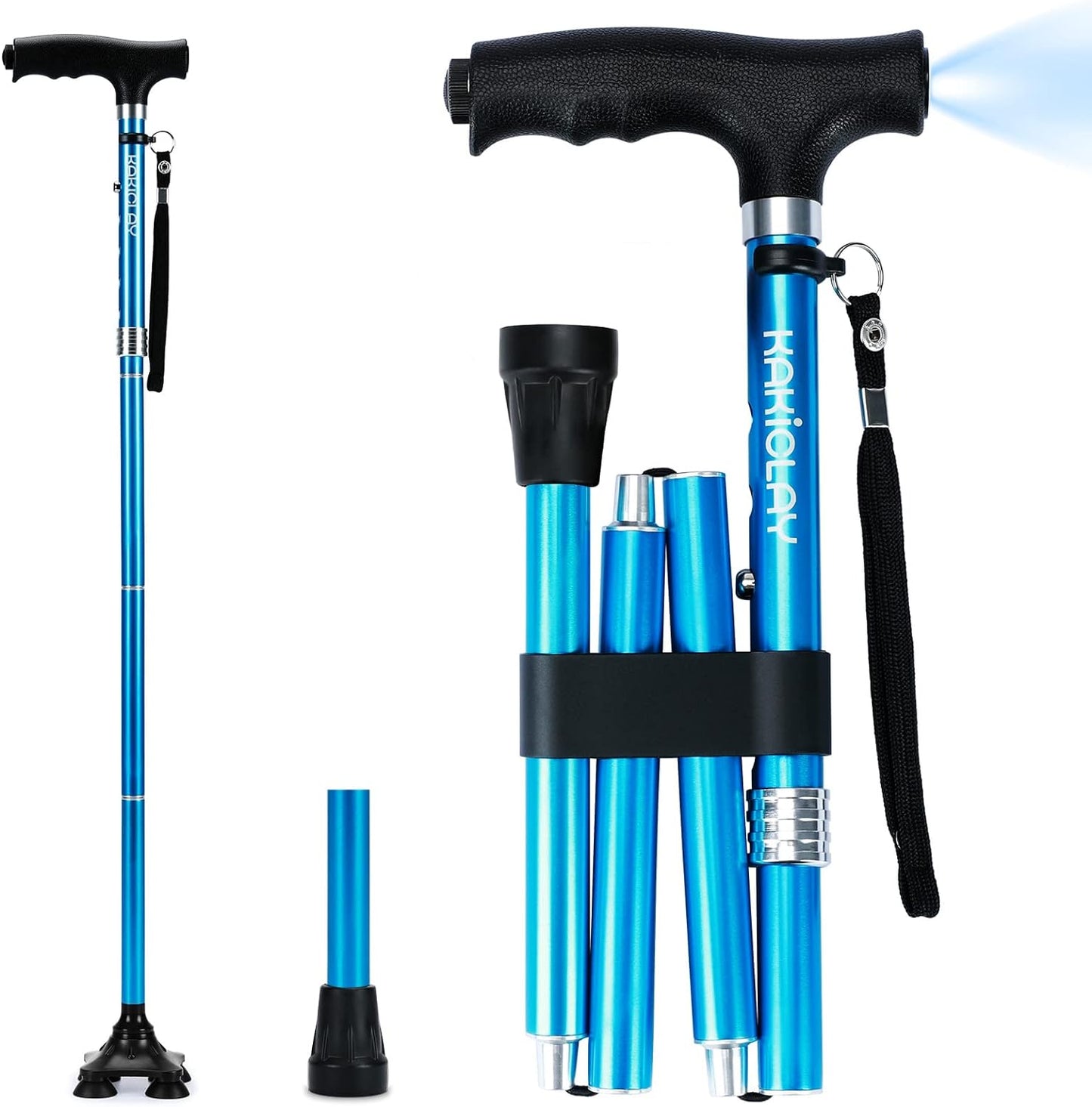 KAKICLAY Folding Walking Cane with LED Light for Women & Men, Foldable Adjustable Lightweight Aluminum Walking Stick for Seniors & Adults KAKICLAY Blue