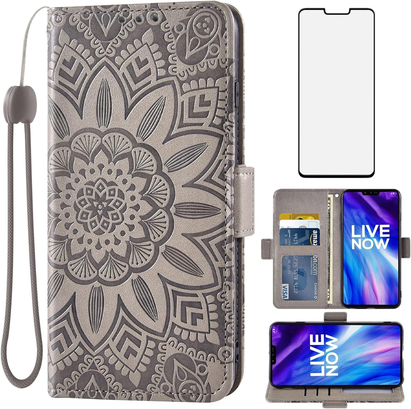 Asuwish Phone Case for LG V40 Thinq with Tempered Glass Screen Protector and Flower Leather Wallet Flip Cover Card Holder Cell LGV40 Storm V 40 Thin Q V40Thinq LG40 40V 40Thinq Women Men Rose Gold Asuwish Gray For V40 Thinq / V40 / V40 Storm