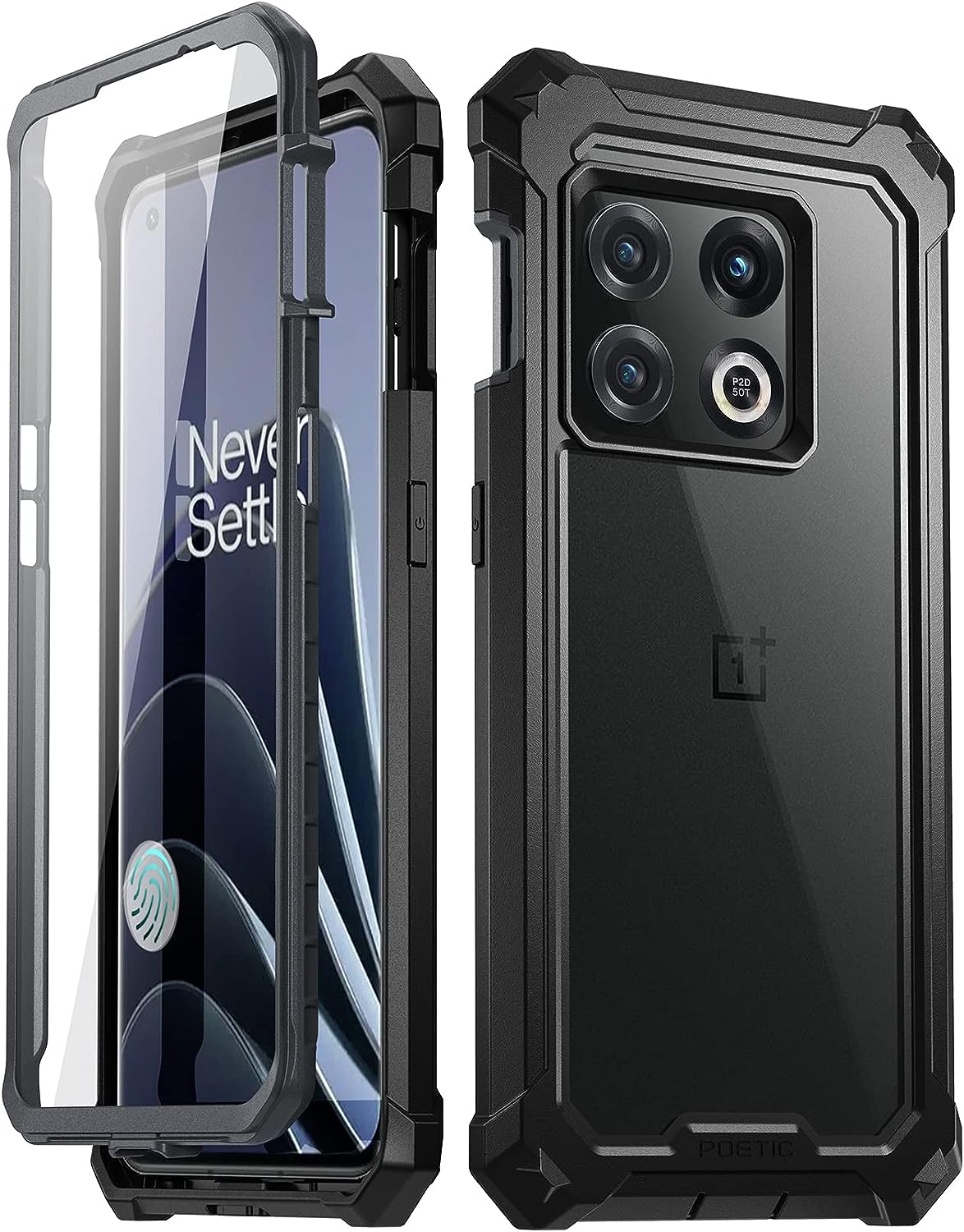 Poetic Guardian Case Designed for Oneplus 10 Pro 5G, Built-In Screen Protector Work with Fingerprint ID, Full Body Hybrid Shockproof Bumper Cover Case, Pink/Clear Poetic Black