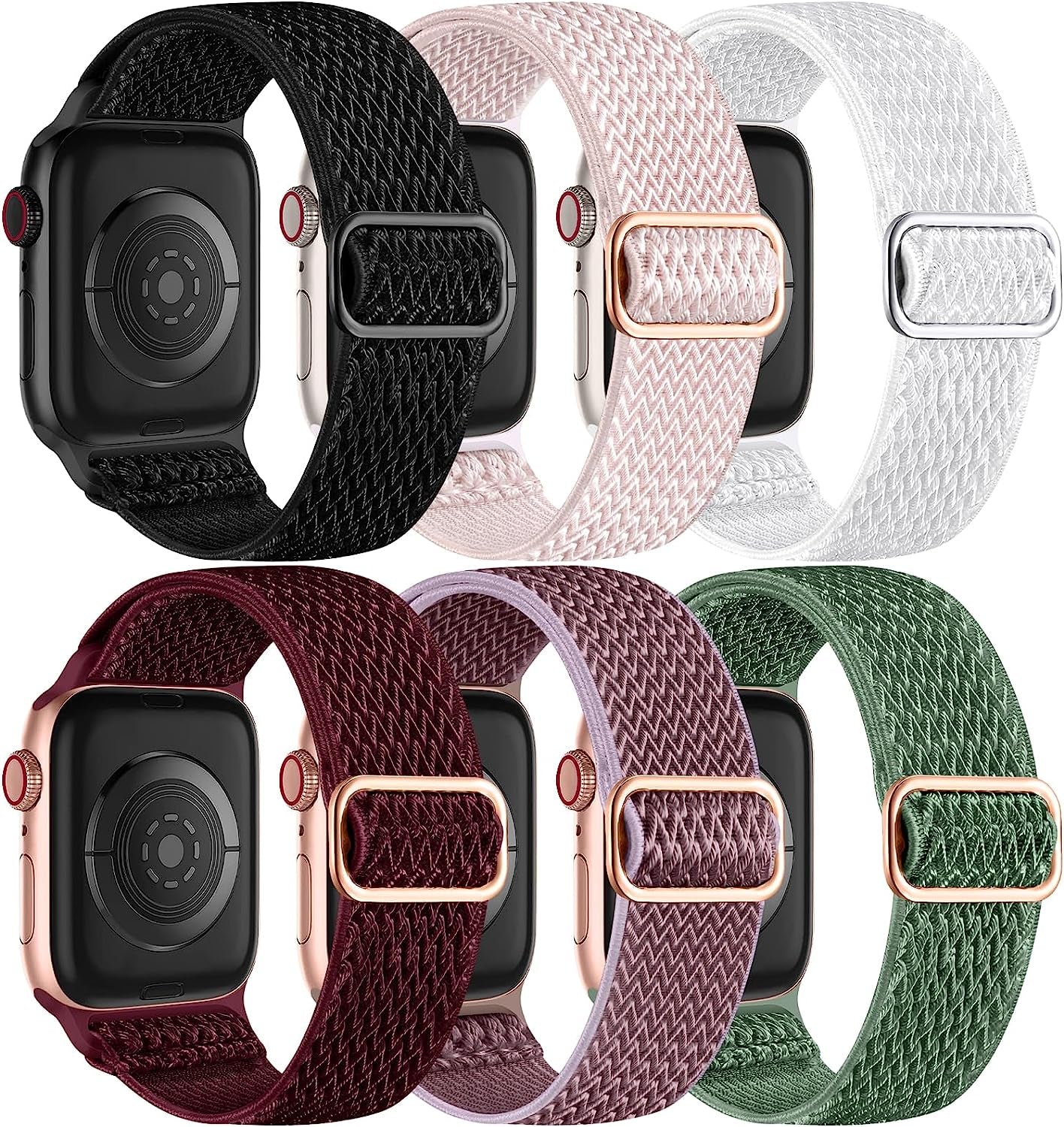 Lerobo 6 Pack Stretchy Braided Bands Compatible with Apple Watch 44Mm 45Mm 42Mm 49Mm 41Mm 40Mm 38Mm Women Men,Elastic Nylon Solo Loop Sport Strap Accessories for Iwatch Series Ultra 8/7/6/5/4/3/2/1/SE Lerobo Black/Pine Green/Rose Pink/White/Smokey Mauve/Wine Red 42mm/44mm/45mm/49mm