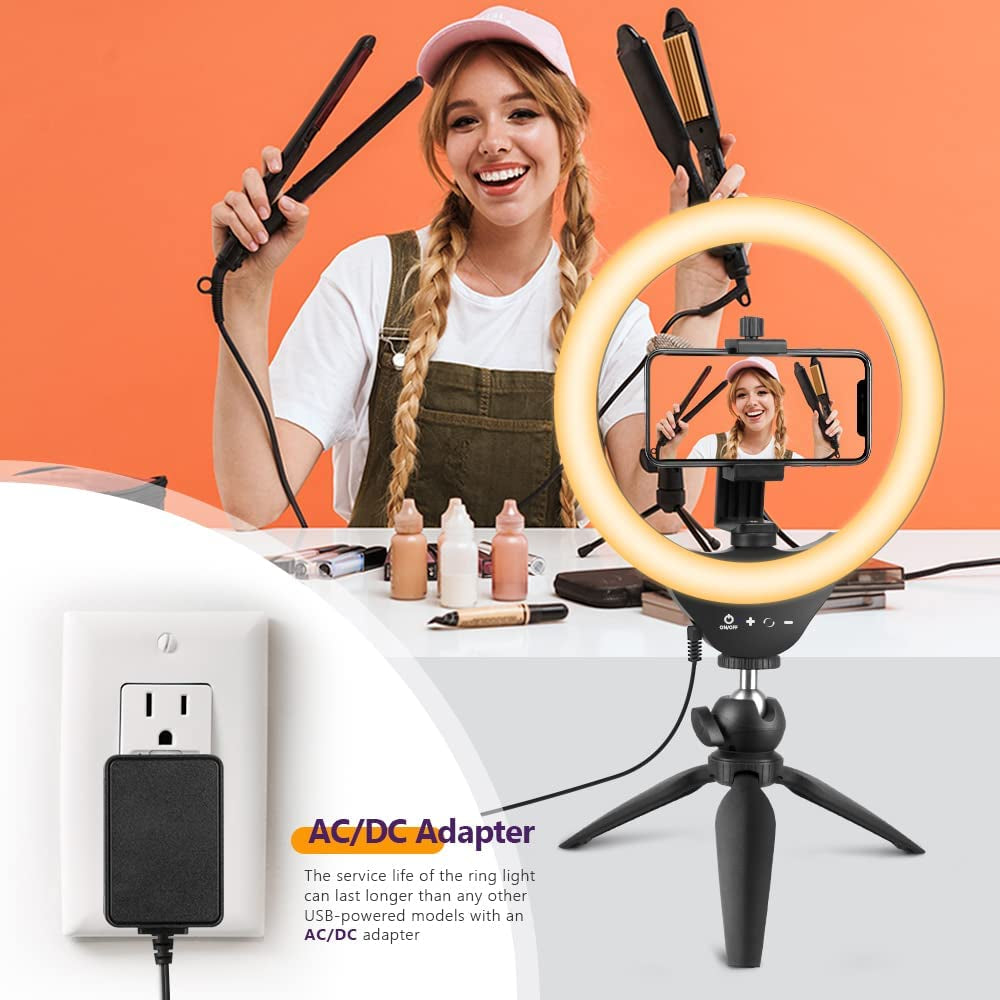 Eicaus Desktop 10'' Selfie Ring Light with Tripod Stand and Cell Phone Holder, Dimmable LED Circle for Computer/Zoom Call/Live Streaming/Makeup/Youtube/Tik Tok, Compatible Most Phones (TBC001) Eicaus