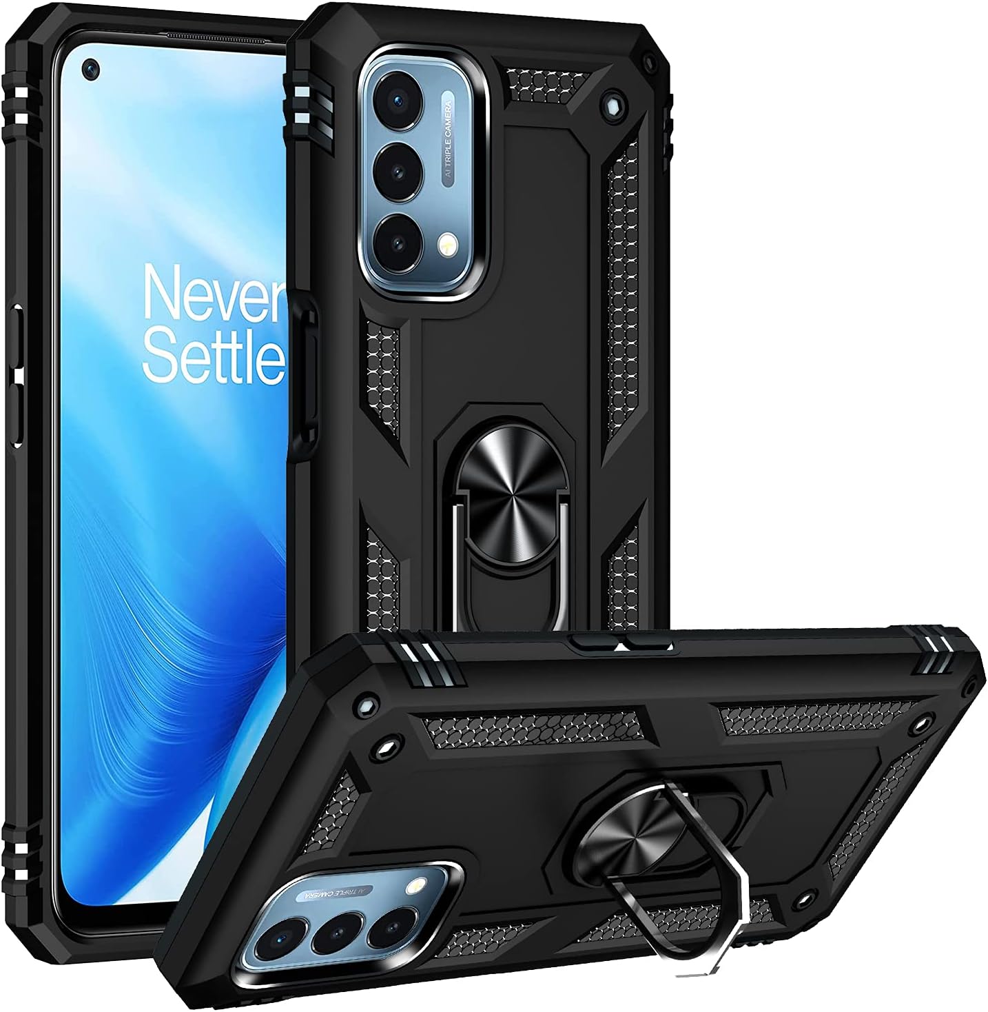 Military Grade Drop Impact for Oneplus Nord N200 5G Case Nord N200 5G Case 360 Metal Rotating Ring Kickstand Holder Armor Heavy Duty Shockproof Case for Oneplus Nord N200 5G Phone Case (Purple) Dionsibei Black