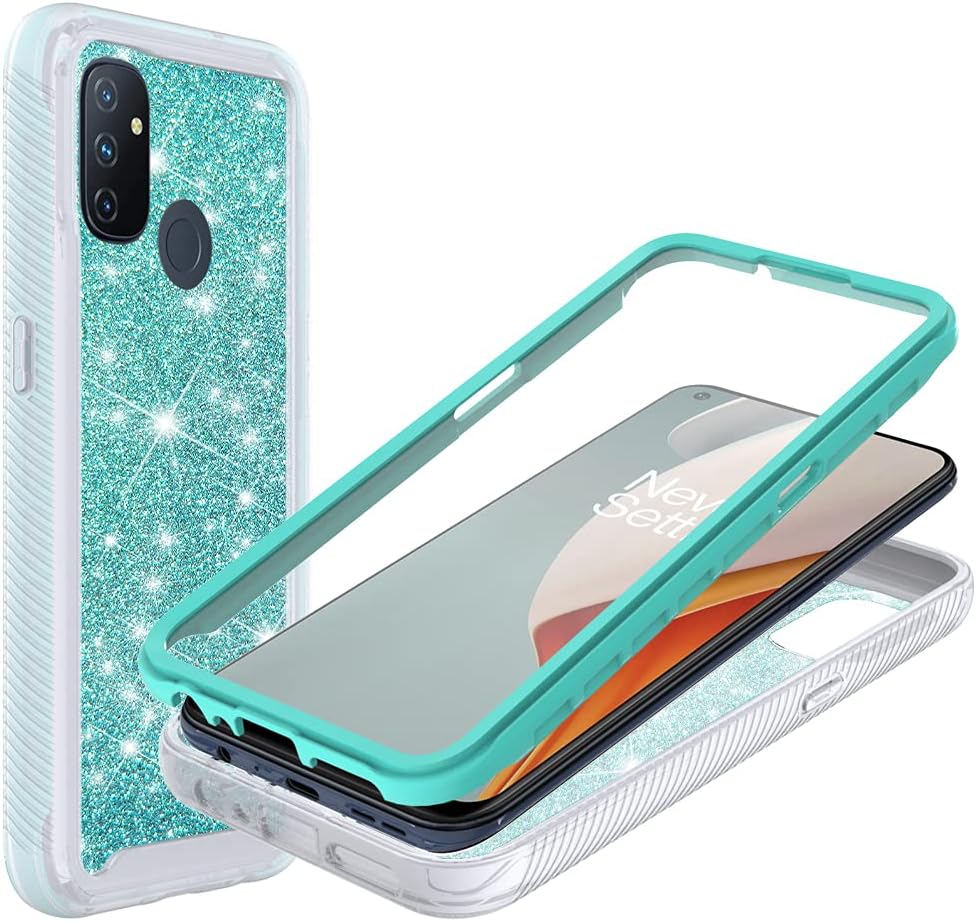 Jackpot Wireless Designed for Oneplus Nord N100 Case, Oneplus N100 Glitter Phone Case with Built in Screen Protector Crystal Clear Bling Sparkly Crystal Shockproof Bumper Protective Phone Cover (Teal) JACKPOT WIRELESS