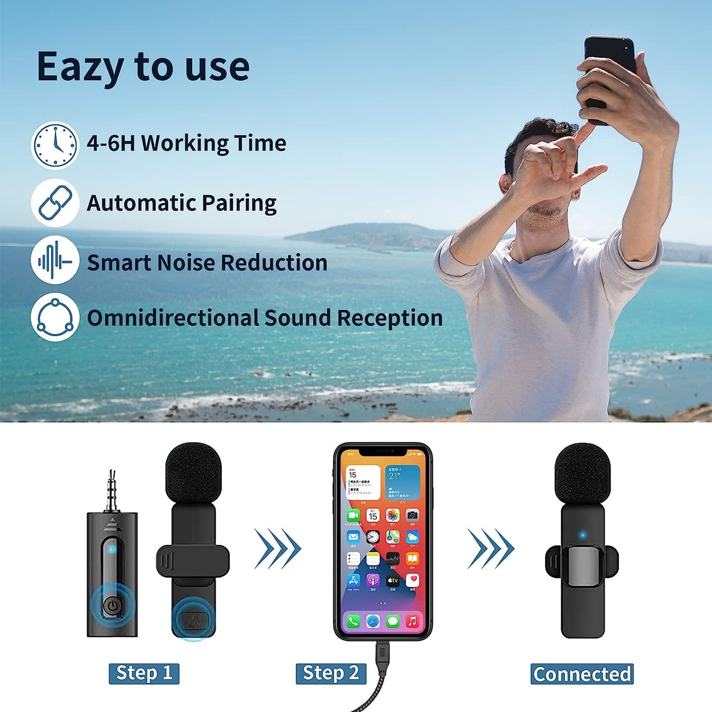 Wireless Lavalier Microphone for Iphone, Android Phone, Wireless Tie Lapel Microphone, Tie Microphone, Ultra Low Latency, Lapel Noise Canceling Microphone, for Interviewing Video Podcast, Tiktok Vlog XZMSST