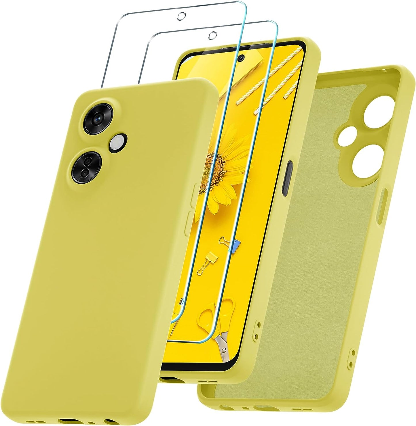 YENAPOON for Oneplus Nord N30 5G Case and 2 Pack Tempered Glass Screen Protector, Slim Liquid Silicone Shockproof Protective Case - Red YENAPOON Yellow