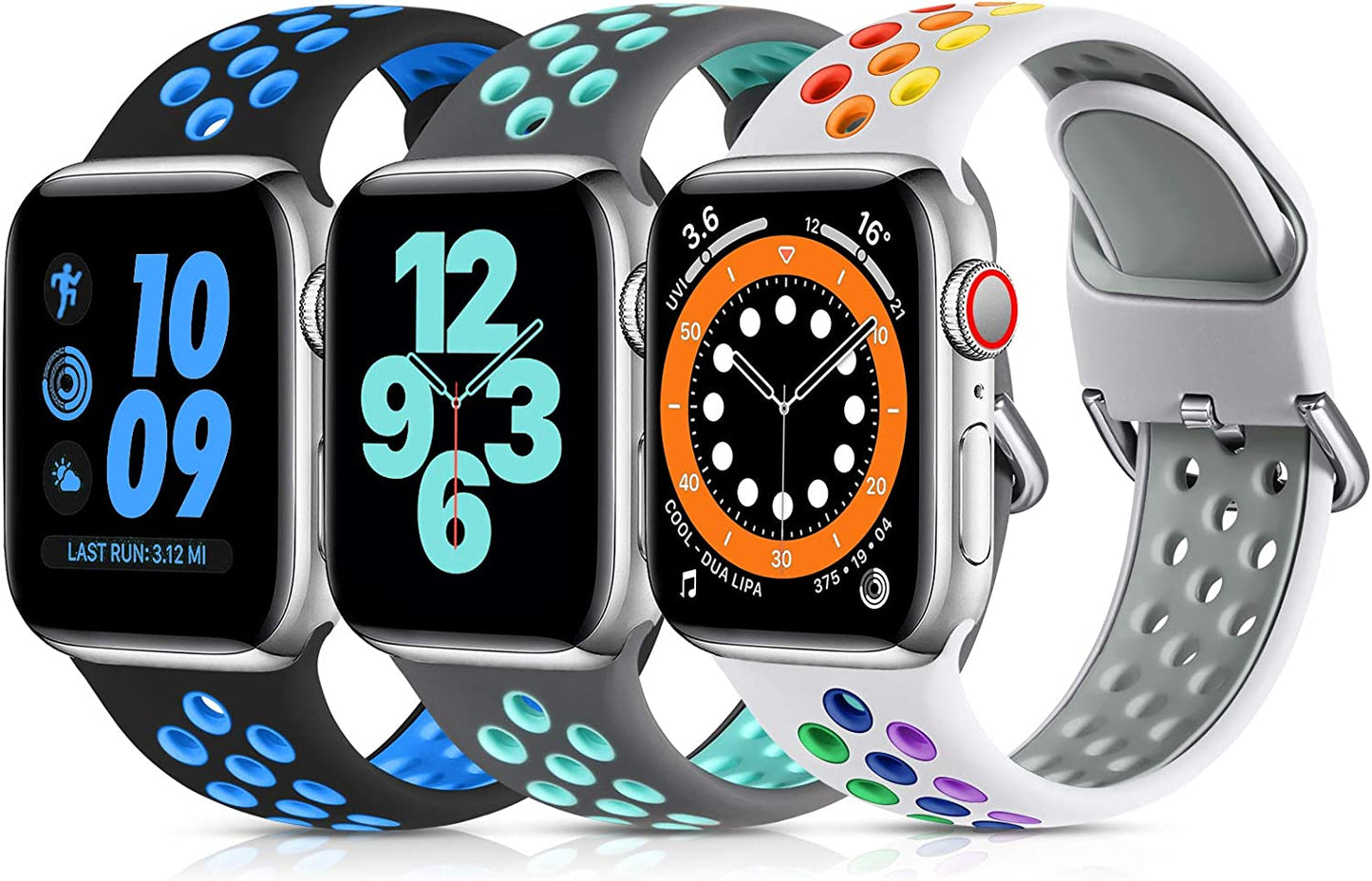 Lerobo 3 Pack Compatible for Apple Watch Band 44Mm 42Mm 45Mm 49Mm 41Mm 40Mm 38Mm,Soft Silicone Strap Breathable Replacement Sport Bands for Apple Watch Se/Ultra Iwatch Series 8 7 6 5 4 3 2 1 Men Women Lerobo White Colorful/Black Blue/Gray Teal 42mm/44mm/45mm/49mm M/L