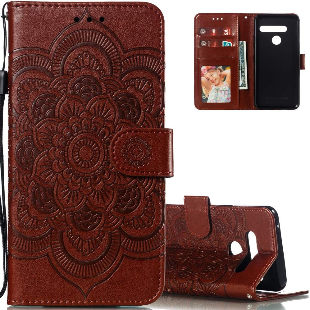 LEECOCO for LG G8 Thinq Case Mandala Embossing Luxury PU Leather Flip Notebook Wallet Bookstyle Magnetic Stand Card Slot Folio Bumper Protection Cover for LG G8 / G8S / G8 Thinq Mandala Black LD LEECOCOO Ld: Brown