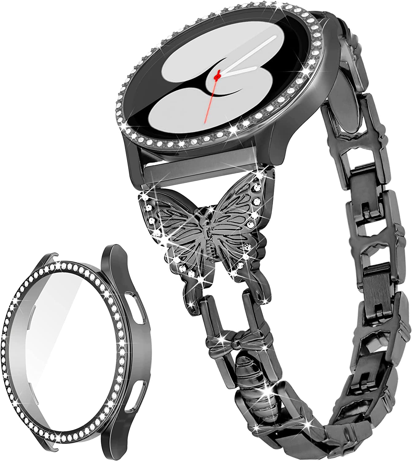 G-Ficu Galaxy Watch 4 Band 20Mm Butterfly Band for Samsung Galaxy Watch 5 & 4 Band 40Mm 44Mm, Women Bling Diamond Slim Band, Cute Luxury Metal Band for Watch 5 Pro/Watch 4 Classic 42Mm 46Mm/Watch 3 41Mm/Active 2(Rose Gold) Green ficus Black Band & Case (For Galaxy Watch 4 & 5) 20mm Width + 40mm Case