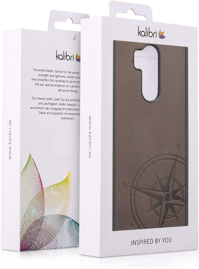 Kalibri Case Compatible with LG G7 Thinq/Fit/One - Smooth Genuine Leather Protective Smartphone Cover - Navigational Compass Brown KW-Commerce
