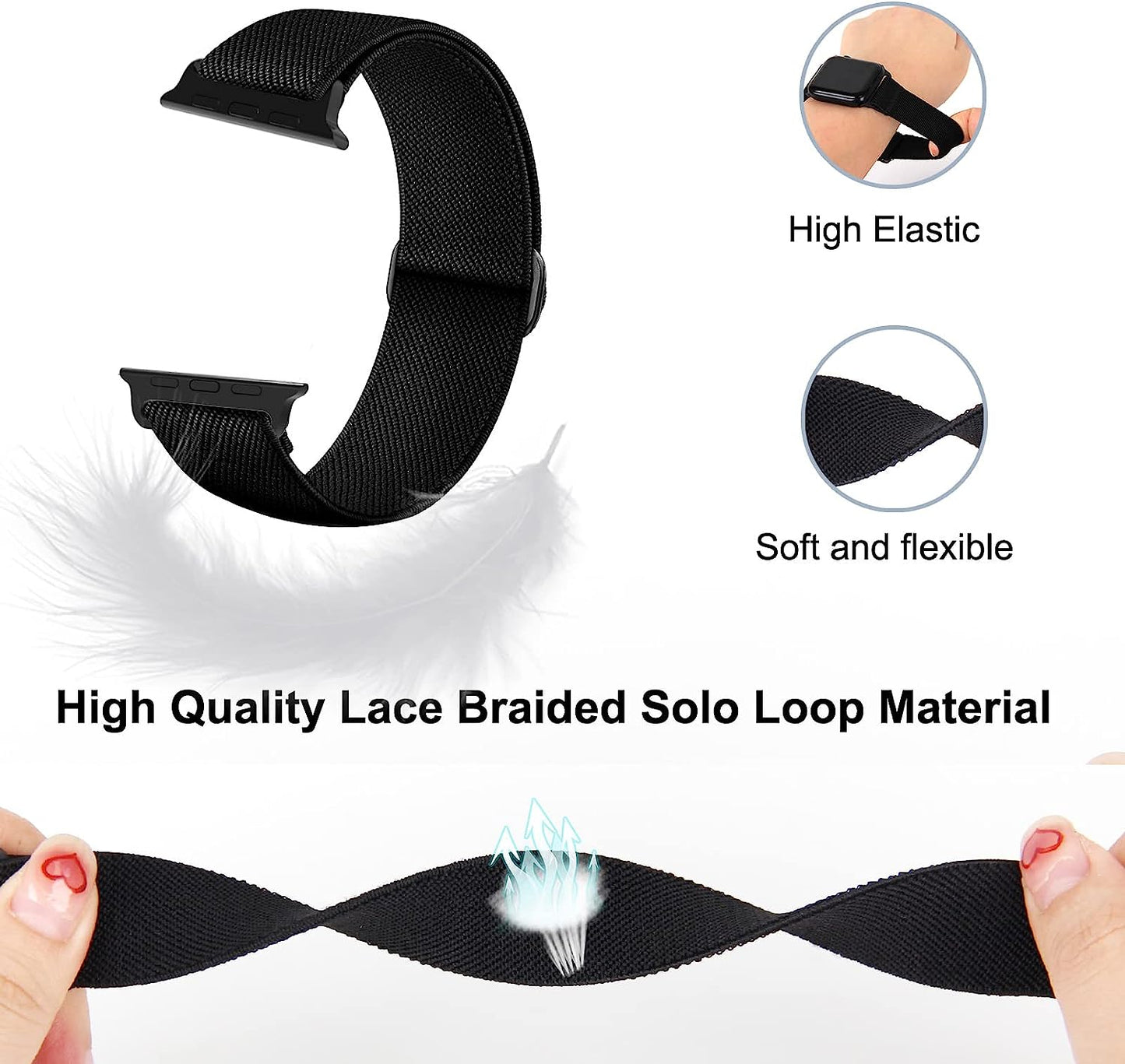 Lace Braided Solo Loop Lace Stretch Nylon Elastic Strapcompatible with Apple Watch Band 38Mm 40Mm 41Mm 42Mm 44Mm 45Mm 49Mm for Men and Women Iwatch Series Ultra SE 8 7 6 5 4 3 2 1, 8 Packs EOGKJ
