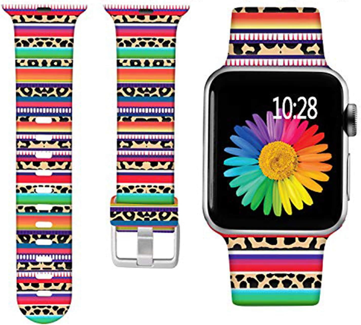Laffav Compatible with Apple Watch Band 41Mm 40Mm 38Mm Iwatch SE & Ultra & Series 8/7/6/5/4/3/2/1 for Women Men, Sexy Leopard, S/M Laffav Rainbow Leopard 38/40/41MM S/M