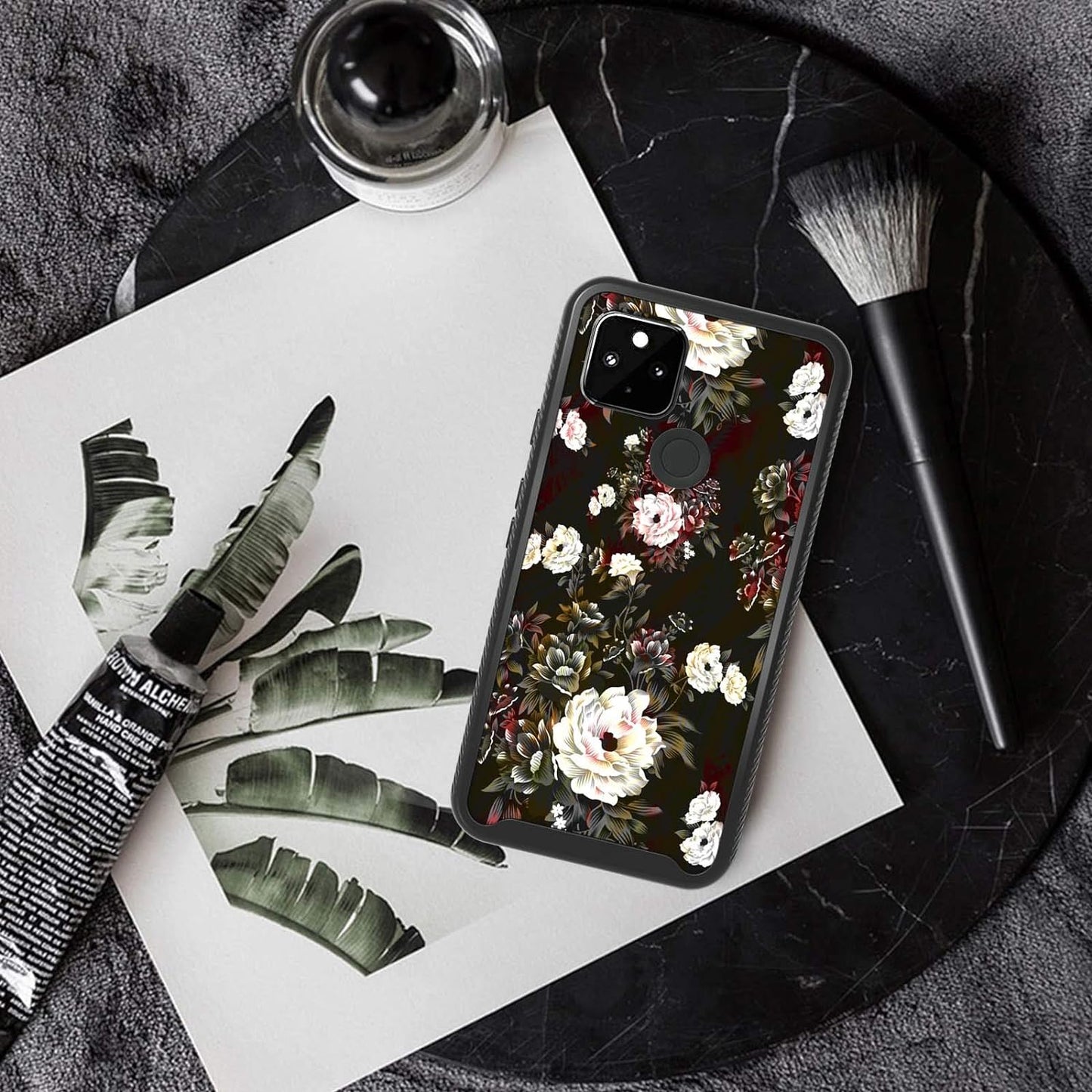 Shinymax Pixel 4A 5G Case with Roses Design,Google Pxiel 4A 5G Phone Case,Hybrid Triple Layer Armor Protective Cover Flexible Sturdy Anti-Scratch Shockproof Cute Case for Women and Girls-Flowers/Black ShinyMax