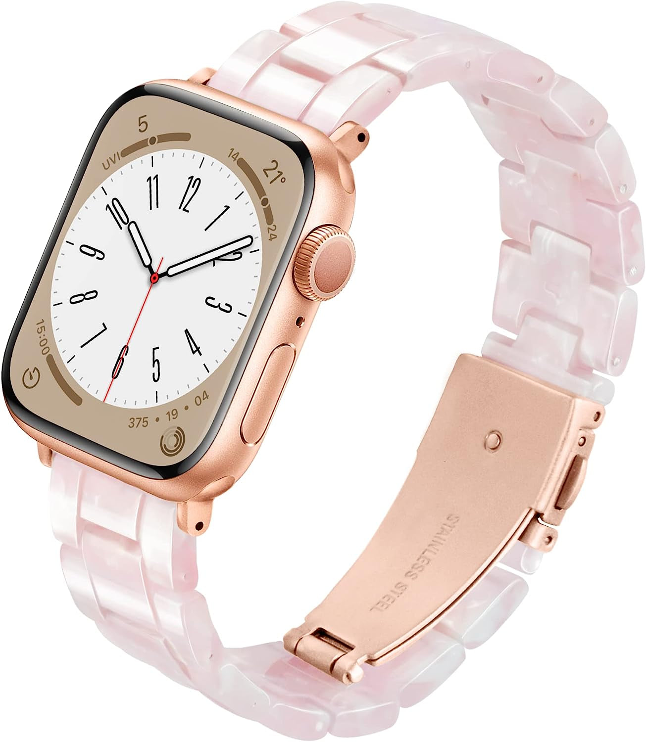 Vamyzji Compatible with Apple Watch Band 41Mm 40Mm 38Mm or 49Mm 45Mm 44Mm 42Mm, Light Waterproof Easy Adjustable Resin Replacement Iwatch Band for Apple Watch Ultra Series 8 Series 7 6 SE 5 4 3 2 1 Vamyzji Flower Pink for Rose Gold 49mm/45mm/44mm/42mm