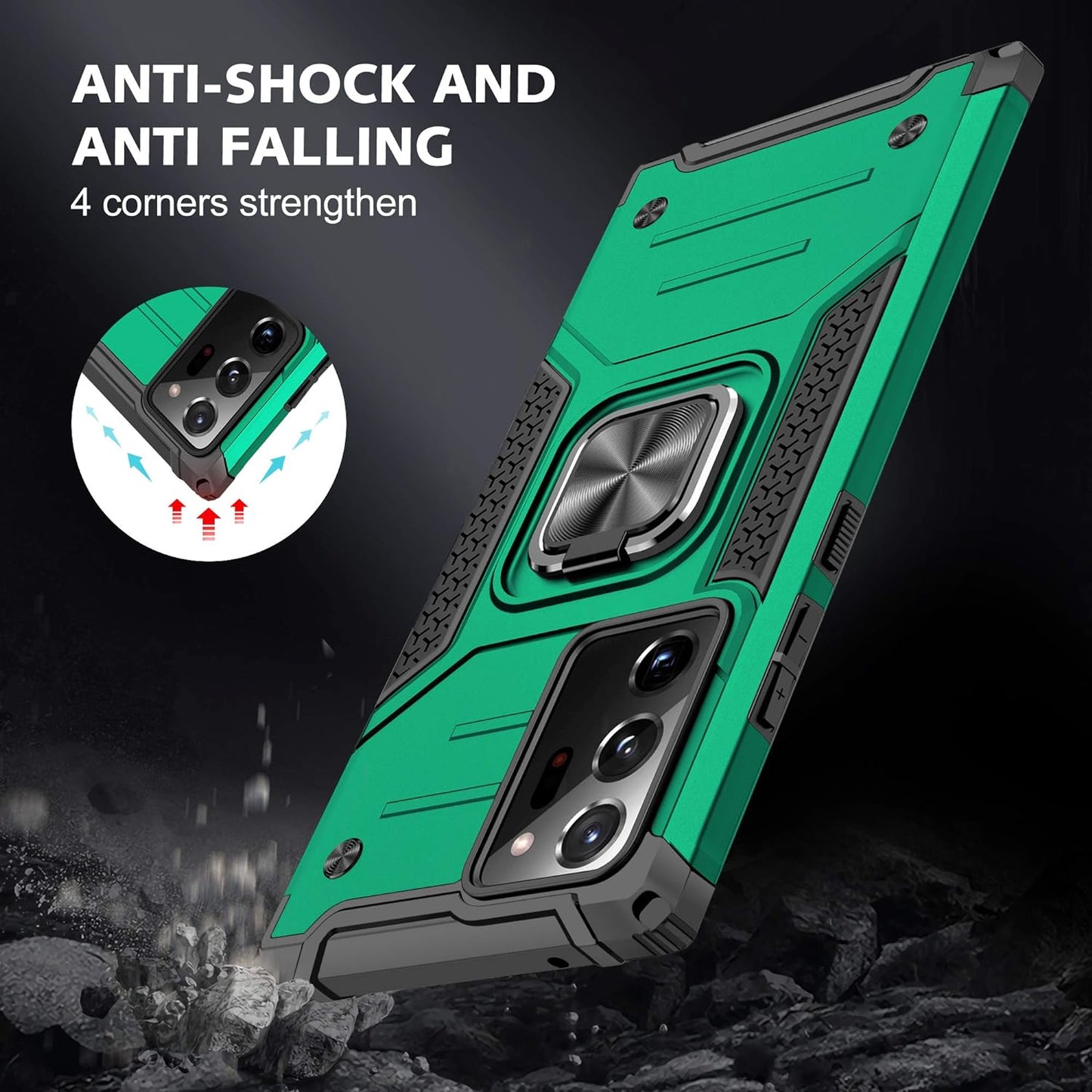 Ymhxcy Galaxy Note 20 Ultra 5G Case with 3D Curved Screen Protector, Armor Grade Case with Rotating Holder Kickstand Non-Slip Hybrid Rugged Phone Case for Samsung Note 20 Ultra-Kk Dark Green YmhxcY