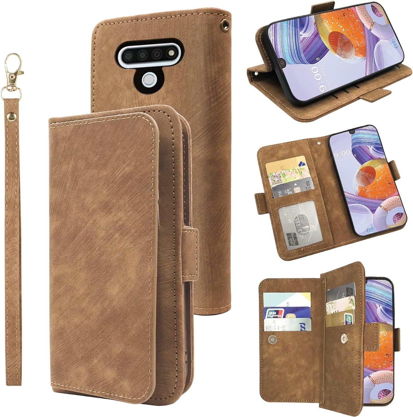 Furiet Compatible with LG V35 Thinq V30 plus Wallet Case Wrist Strap Lanyard Leather Flip Card Holder Stand Cell Accessories Phone Cover for LGV30 LGV35 LG30 LG35 V 30 35 V30+ V30S H931 Men Black Furiet Brown
