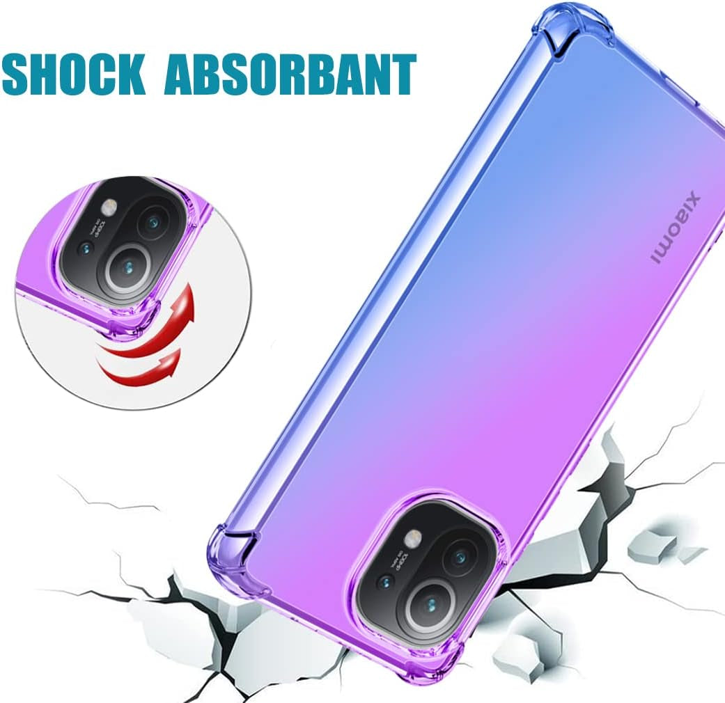 Vokuha for Xiaomi 11 5G Case, M2011K2C Case, Cute Clear Gradient Slim Shockproof Soft Flexible TPU Back Phone Protective Cover for Xiaomi Mi 11 5G (Purple/Blue) Vokuha