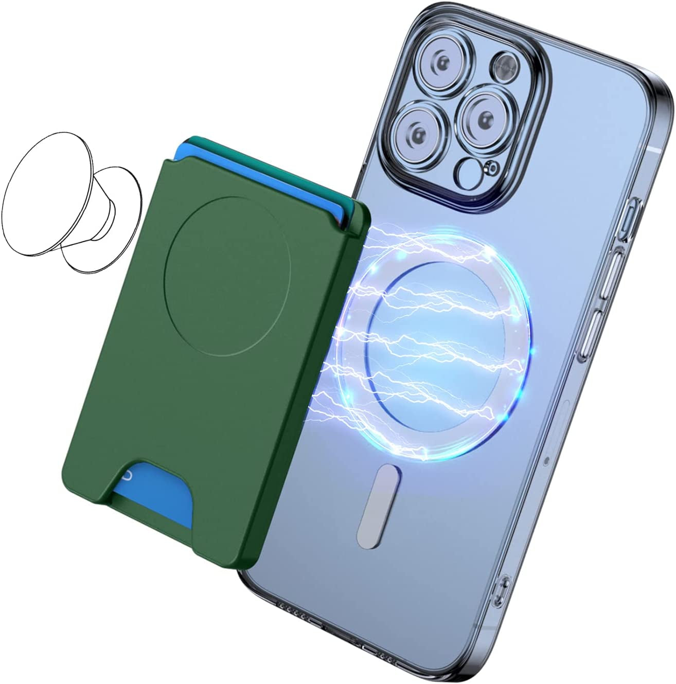 AUROX AUROX Magnetic Wallet Compatible with Magsafe Wallet for Iphone 14/13/12 Series Polycarbonate Magnetic Card Wallet Holder with Magsafewallet Only Works for Pop Socket Grip (Cornflower Blue) AUROX Green