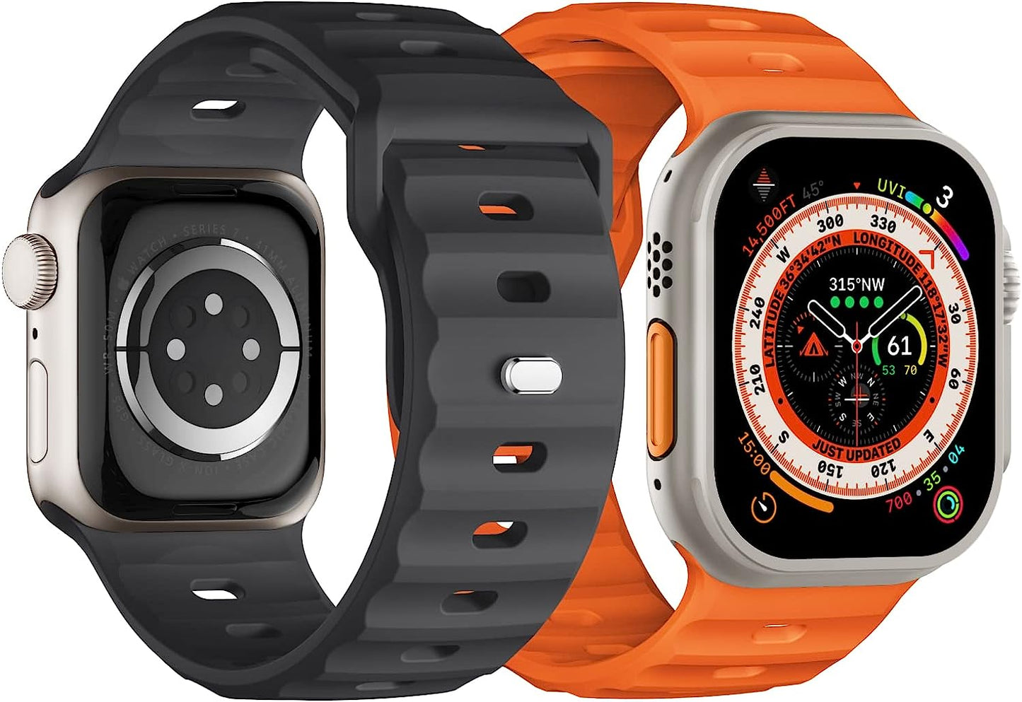 Sport Bands Compatible with Apple Watch Ultra Band 49Mm 45Mm 44Mm 42Mm for Men, Soft Silicone Wristbands Waterproof Replacement Strap for Iwatch Series 8 7 6 5 SE Ultra, 2 Packs Suitisbest Orange/Deep Grey 49mm/45mm/44mm/42mm Large