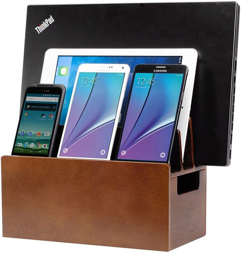 Mobilevision Wood Multi Device Organizer Stand and Charging Station for Smartphones, Tablets, and Laptops Includes 5-USB Hub Charger Combo MobileVision Wood Stand Only
