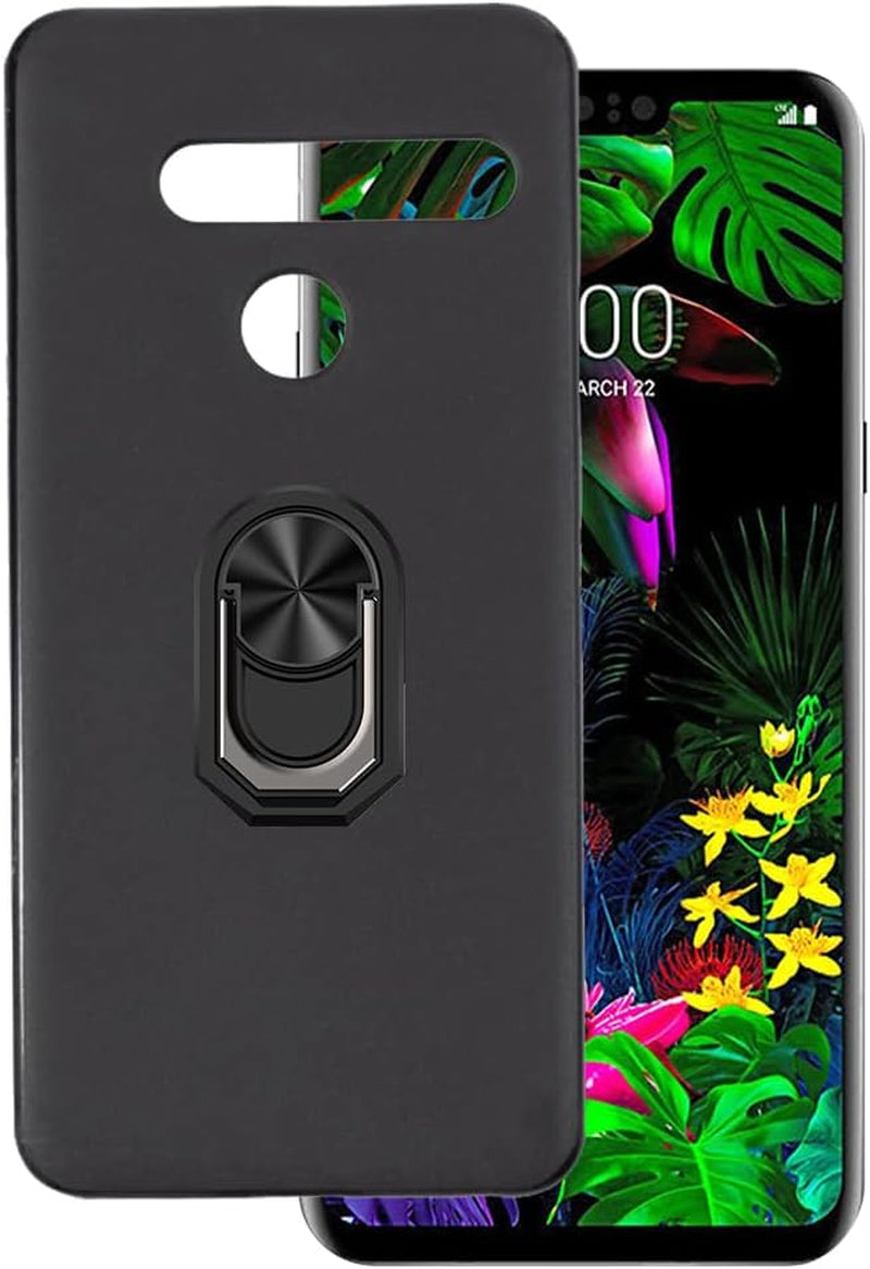 For LG G8 Thinq Ultra Thin Phone Case + Ring Holder Kickstand Bracket, Gel Pudding Soft Silicone Phone for LG G8 Thinq LM-G820N 6.10 Inches (Blackring-T) MILEGAO Blackring-B