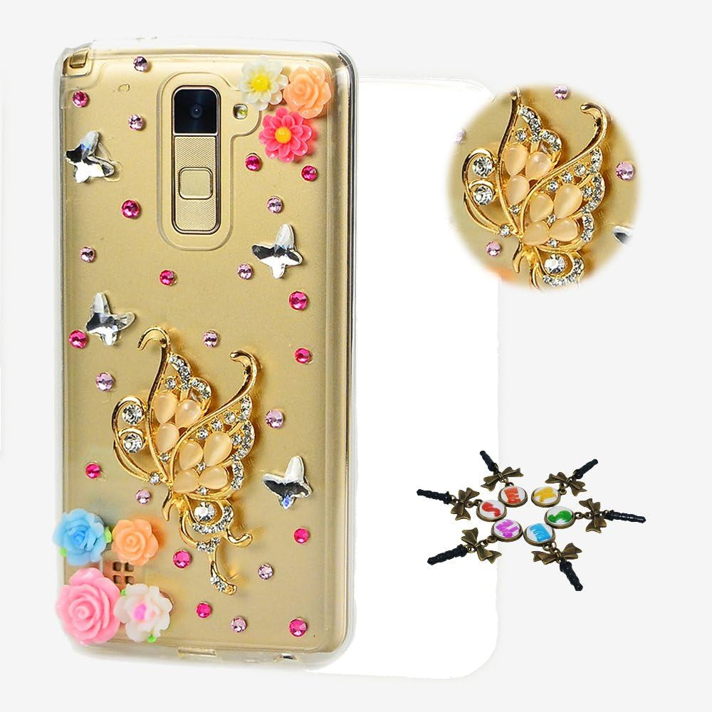 STENES LG G7 Case, LG G7 Thinq Case - STYLISH - 100+ Bling Crystal - 3D Handmade Bling Fan Chain Tassel Flowers Design Protective Cover Case for LG G7 Thinq STENES Fairy Butterfly Girl Rose Flowers