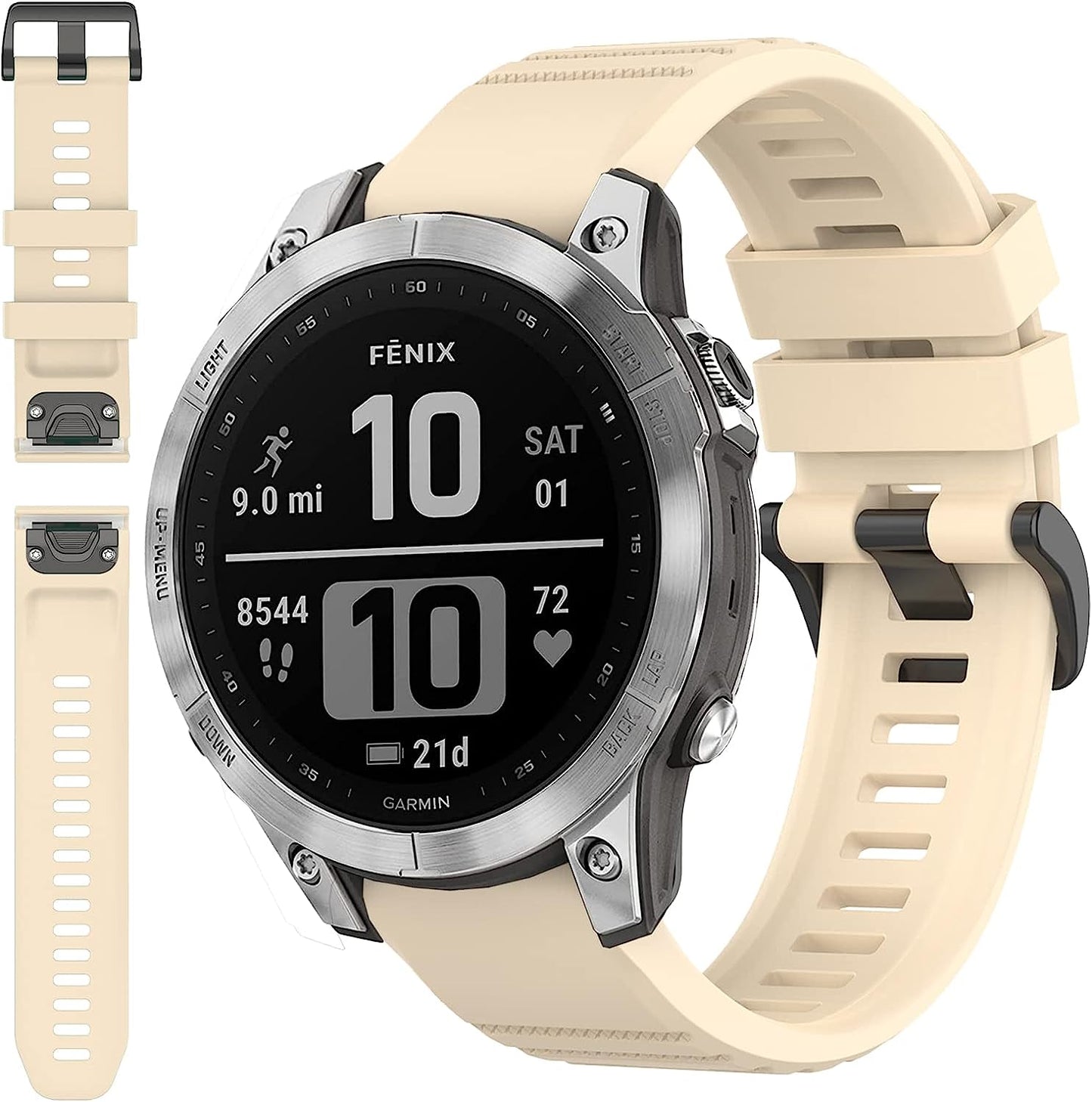 Miimall Compatible for Garmin Fenix 7 Watch Band 22Mm Sport Soft Silicone Flexible Watch Strap Quick Fit Silicone Band Strap for Garmin Fenix 7/7 Sapphire Solar/Fenix 6/6 Pro//Fenix 5 22Mm(Green) Miimall Cream