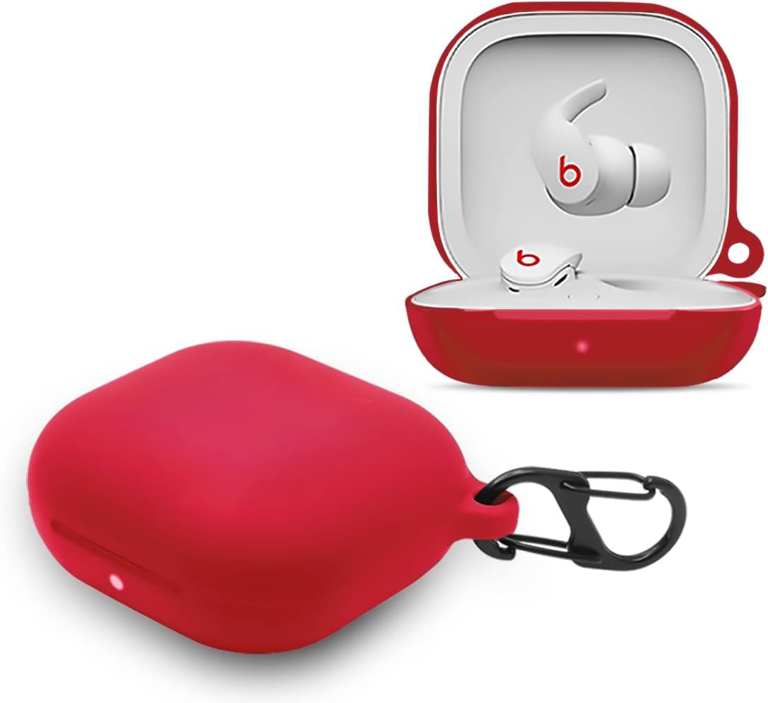 Lizhi Silicone Case for Beats Fit Pro, Anti-Break Anti-Lost & Shockproof Unique Dual Hole Portable Protective Case Cover with Carabiner for 2021 Newest Beats Fit Pro (Black-2) LiZHi red