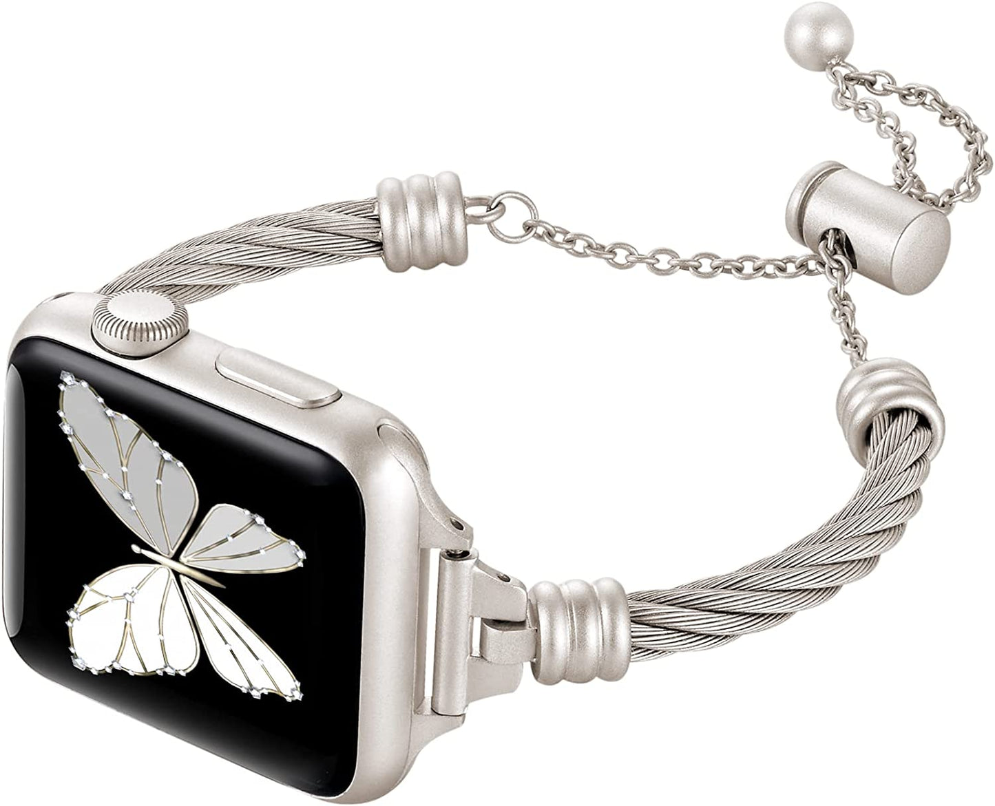 Dilando Silver Compatible for Apple Watch Band 44Mm/45Mm/49Mm Ultra/42Mm Women Bracelet Series 8/7, Slim Dressy Fancy Jewelry Metal Strap Stainless Steel Bangle for Iwatch Series 8/7/SE/6/5/4/3/2/1 Dilando Starlight 44mm/45mm/49mm/42mm