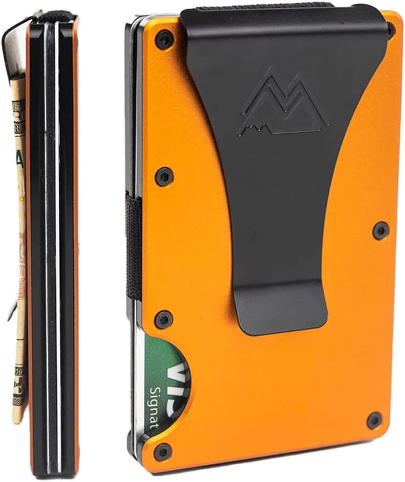 Mountain Voyage Minimalist Wallet for Men - Slim RFID Wallet I Army Green Credit Card Holder with Money Clip, Quality Aluminum & Rustproof Metal Finishes, Easily Removable Money & Cards, Mens Wallets Mountain Voyage Co Matte Orange