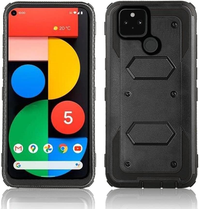 Asuwish Phone Case for Google Pixel 5 Cover Hybrid Rugged Shockproof Hard Drop Proof Full Body Protective Heavy Duty Mobile Dual 3 Layer Slim Cell Accessories Pixel5 5G Pixle Five G5 Women Men Black Asuwish