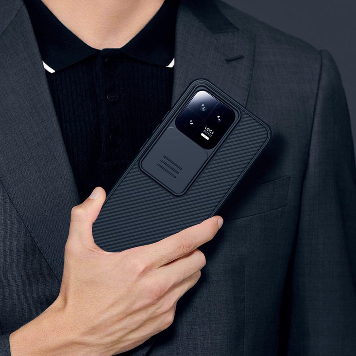 Miimall for Xiaomi 13 Case: Slide Camera Cover, Anti-Slip PC Slim Shockproof Phone Case for Xiaomi 13 5G (6.36") in Black Miimall