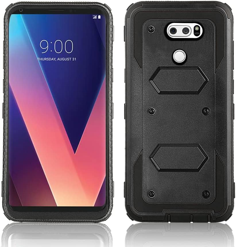 Asuwish Phone Case for LG V35 Thinq V30 plus Cover Hybrid Rugged Shockproof Drop Proof Full Body Protective Heavy Duty Cell Accessories LGV30 LGV35 LG30 LG35 V 30 35 V30+ V30S H931 Women Men Black Asuwish