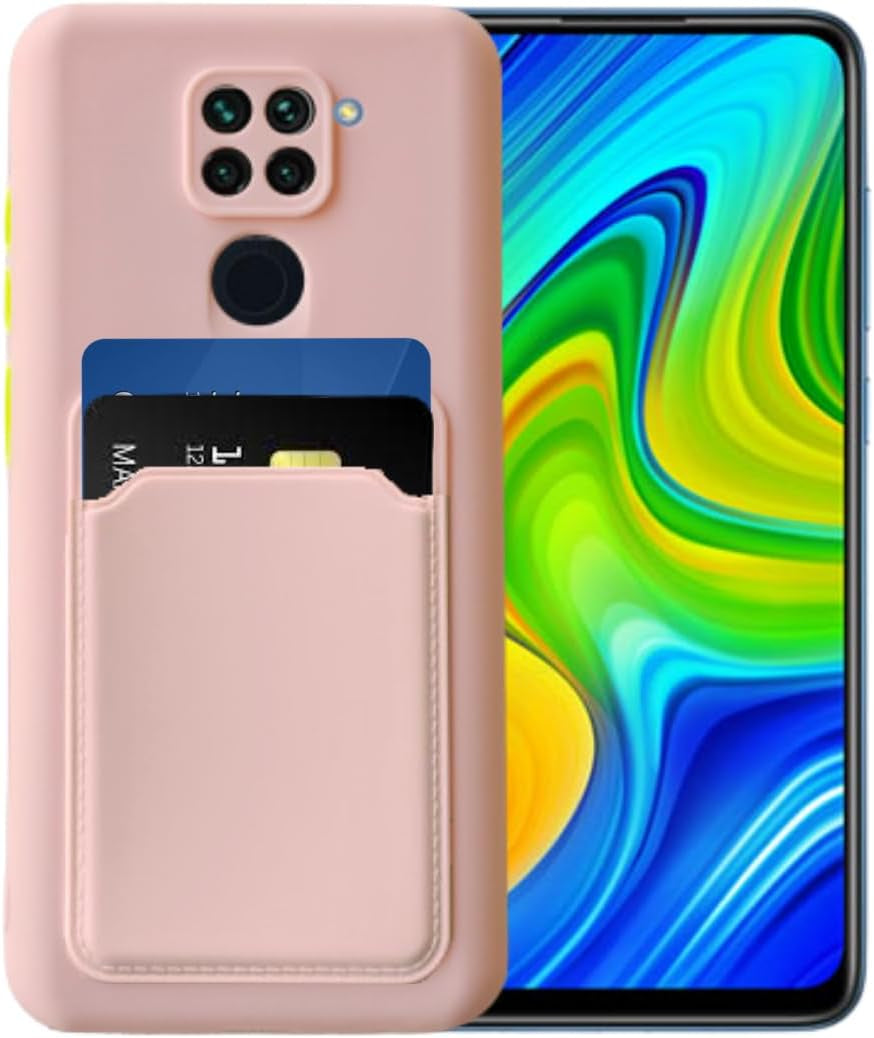 Casecious Compatible with Xiaomi Redmi Note 9 Silicone TPU Slim Card Wallet Holder Phone Back Case Cover (Purple) Casecious Pink