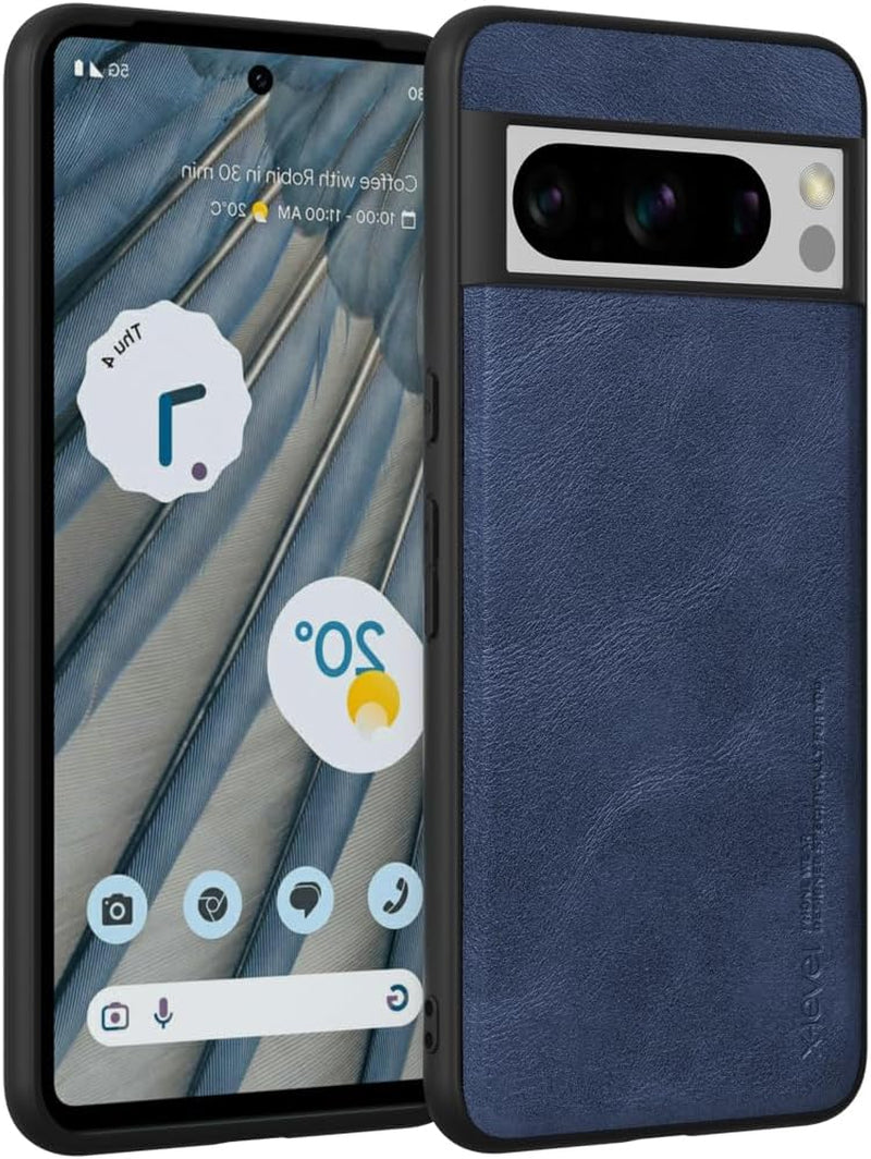 X-Level Google Pixel 8 Pro Case, Thin Slim Premium PU Leather Soft TPU Bumper Shockproof Protective Phone Cover for Google Pixel 8 Pro 2023 (Brown) X-level Blue