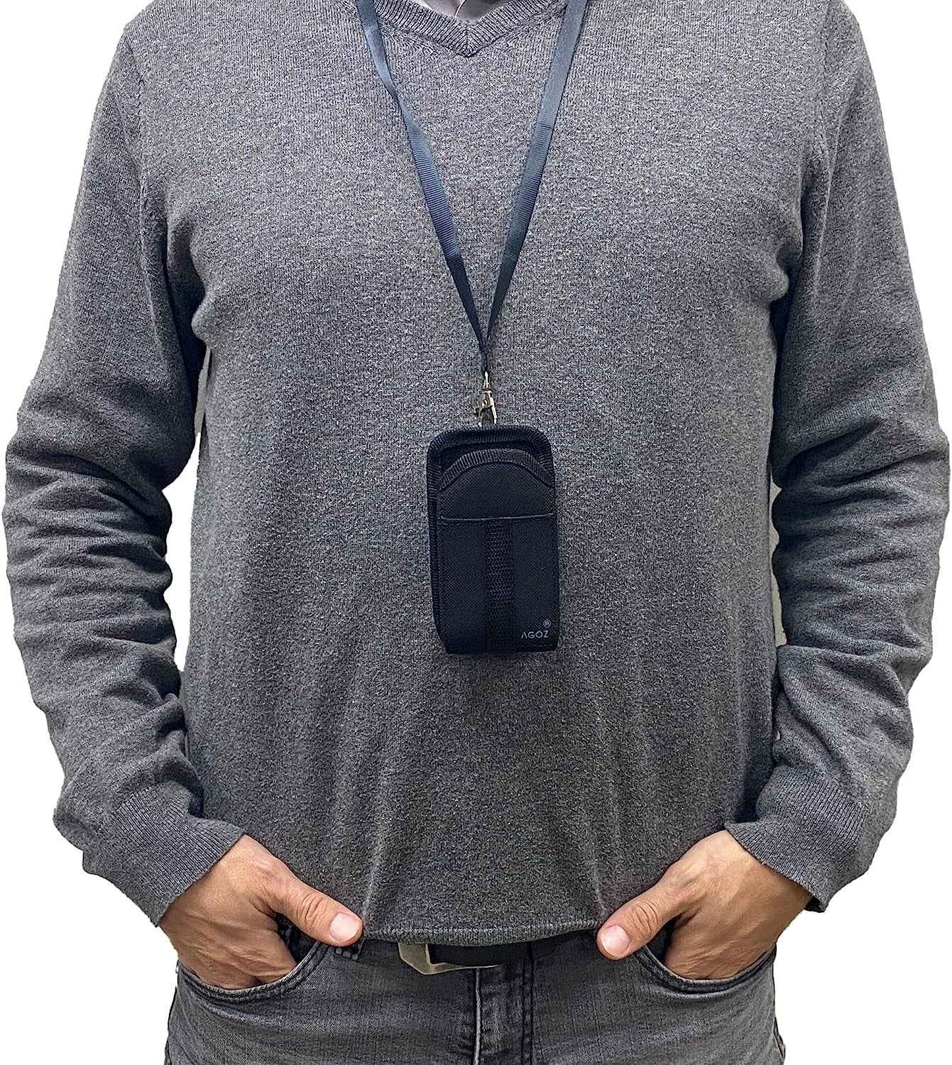 Agoz around the Neck Hanging Open Top Flip Phone Case with Detachable Safety Lanyard Sling for Greatcall Lively Flip Phone, Jitterbug Flip Phone, Jitterbug Flip 2, Consumer Cellular Link 2 Flip Phone AGOZ