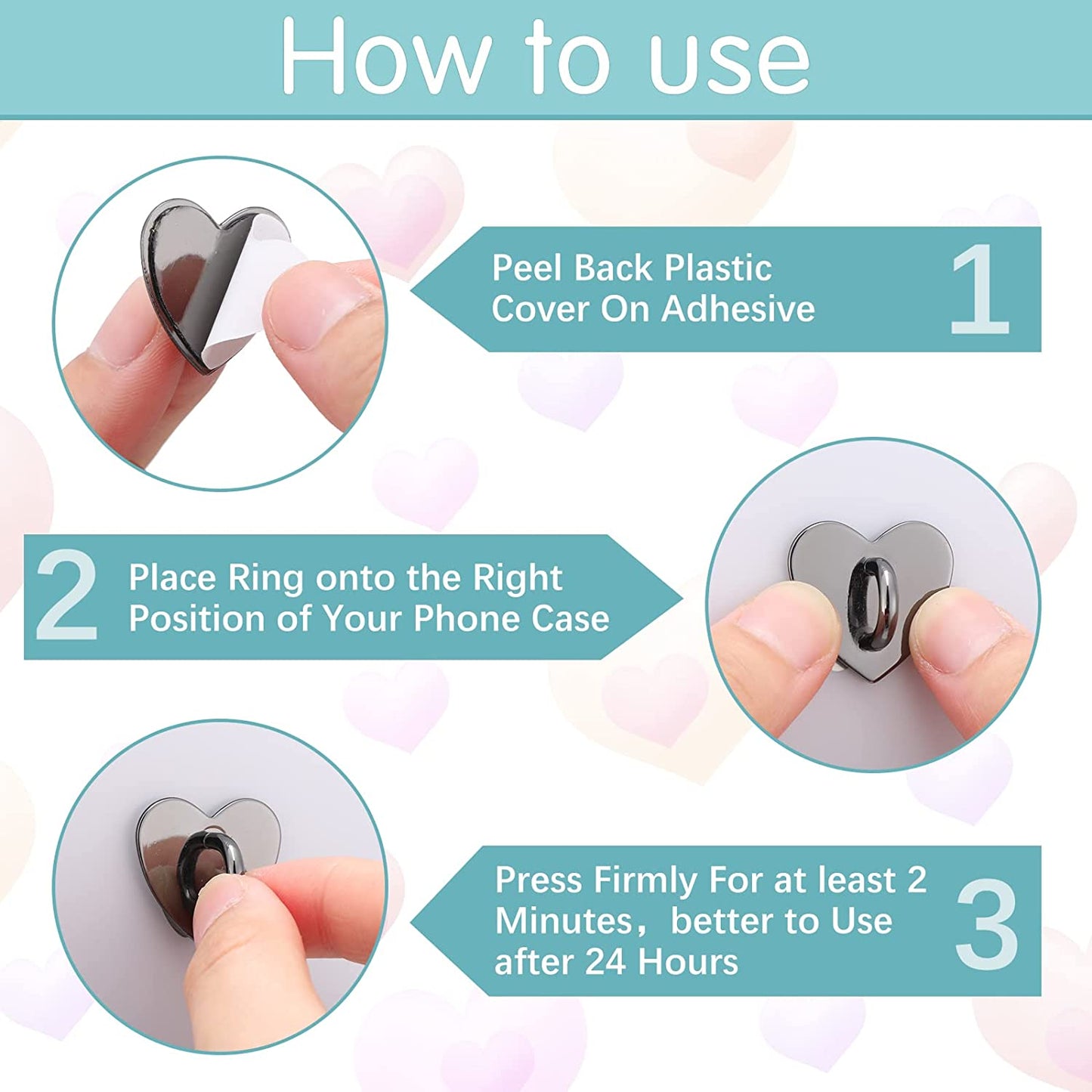 Lauwell 12 Pcs Cell Phone Finger Ring Adhesive Metal Phone Finger Grip Heart Shaped Cell Phone Ring Holder Phone Accessories Charm Loop Stand Phone Charm Hook for DIY Phone Case Pad Tablet Supplies Lauwell