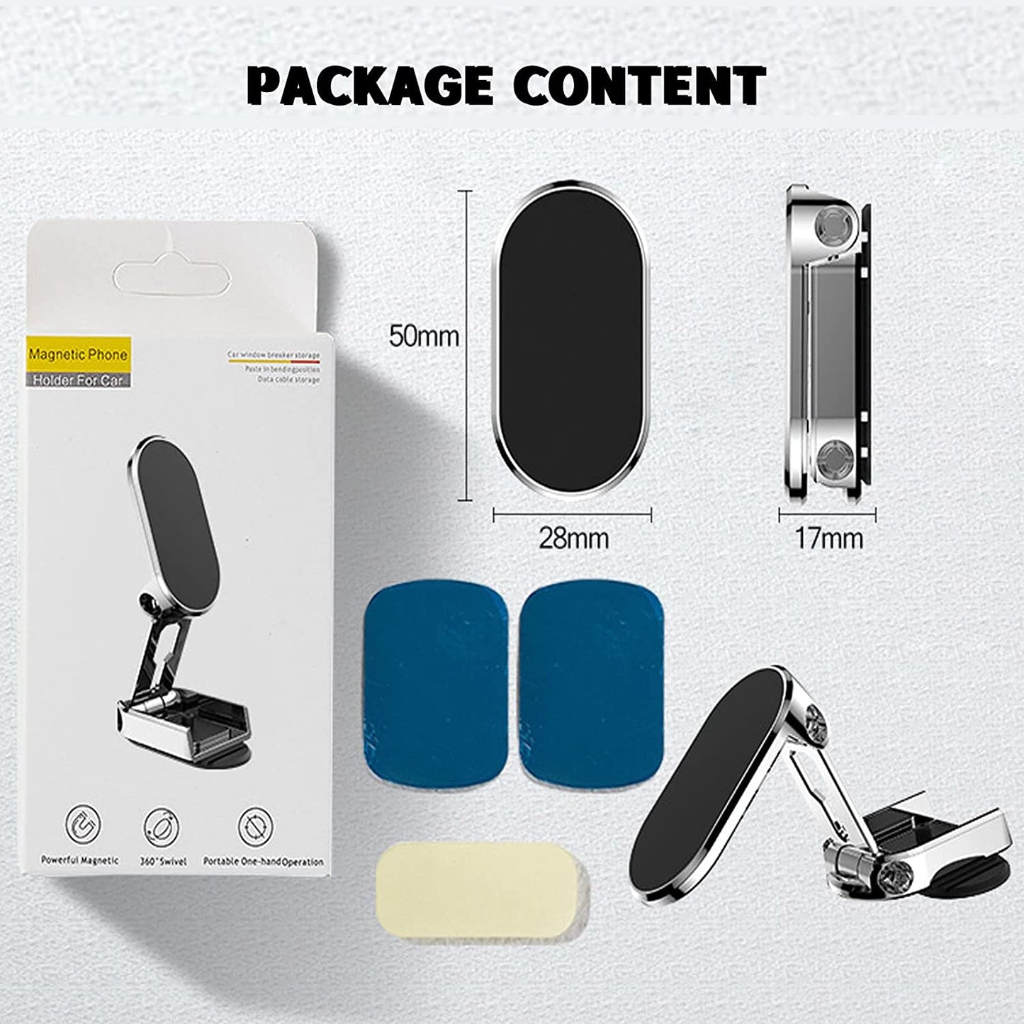 WIMISI Alloy Folding Magnetic Car Phone Holder, Magnetic Phone Holder for Car, 360° Rotation Dashboard Car Phone Mount Universal, Stable, No Shaking (Black) WIMISI