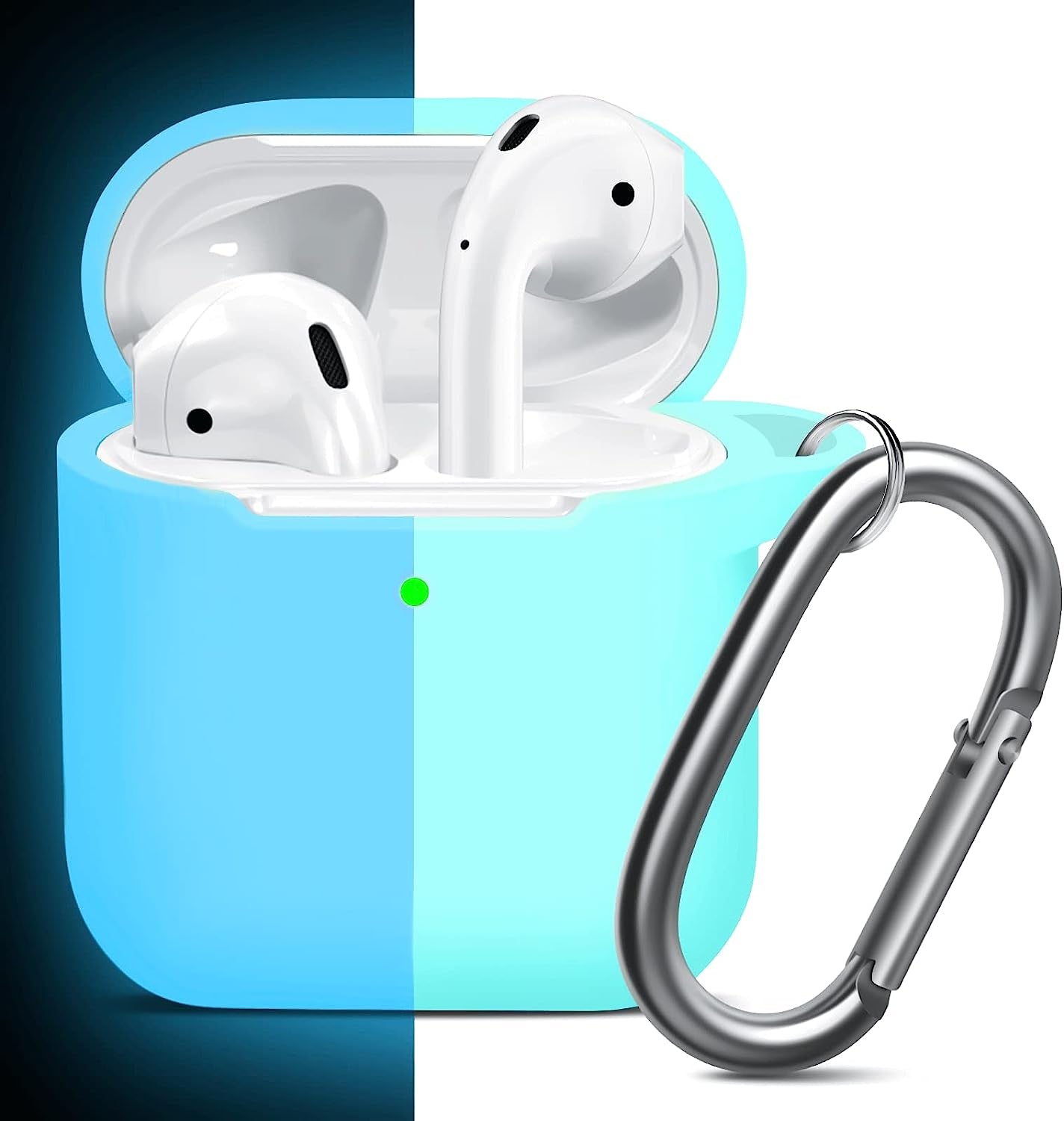 MOLOPPO Case Cover Compatible with Airpods, Soft Silicone Protective Cover with Keychain for Women Men Compatible with Apple Airpods 2Nd 1St Generation Charging Case, Front LED Visible- Milk Tea MOLOVA J-Glow Blue