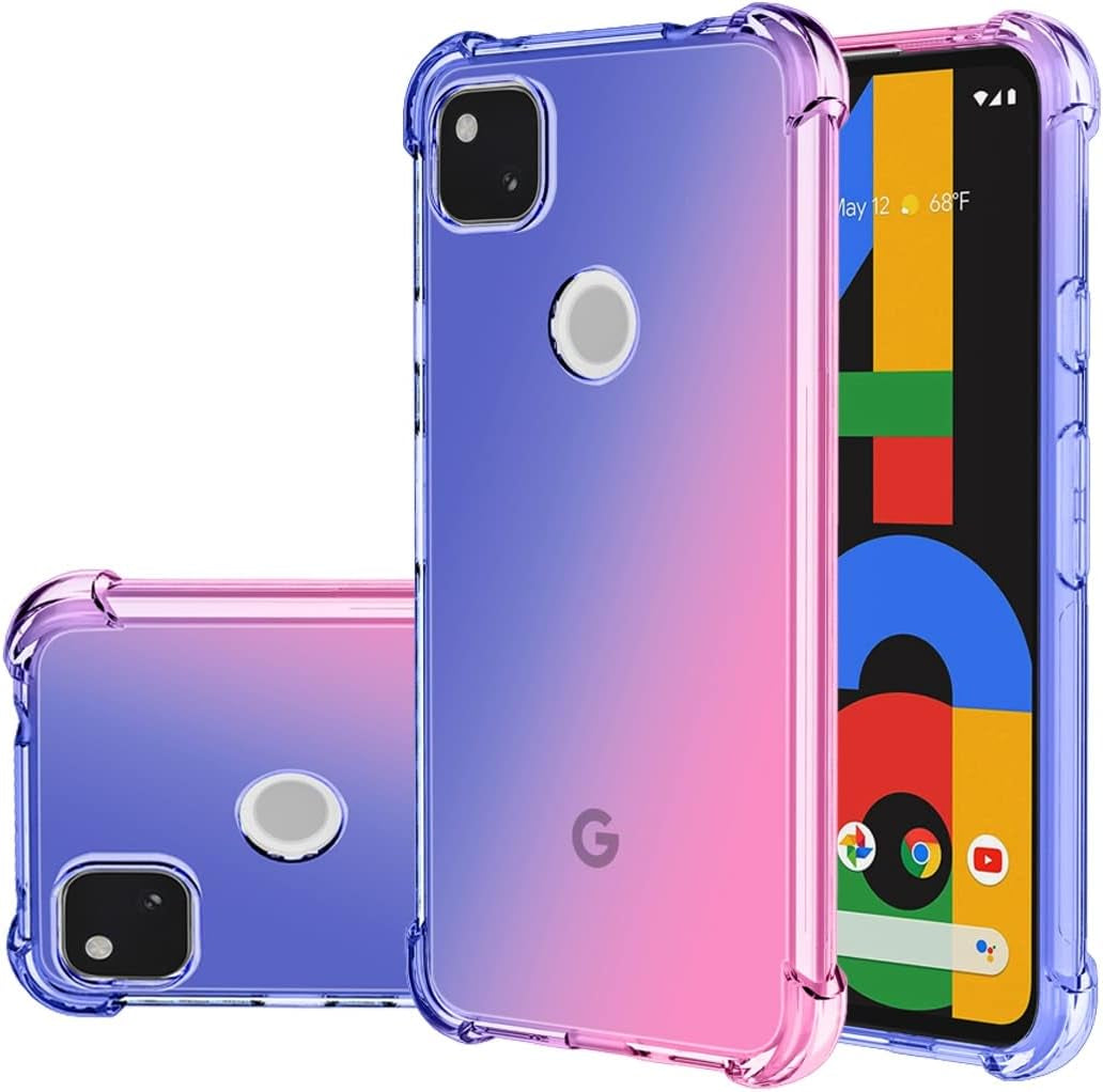 Gufuwo Case for Google Pixel 4A (Not Fit Pixel 4A 5G) Cute Case Girls, Gradient Slim anti Scratch Soft TPU Phone Cover Shockproof Protective Case for Google Pixel 4A (Purple/Blue) Gufuwo Blue/Pink