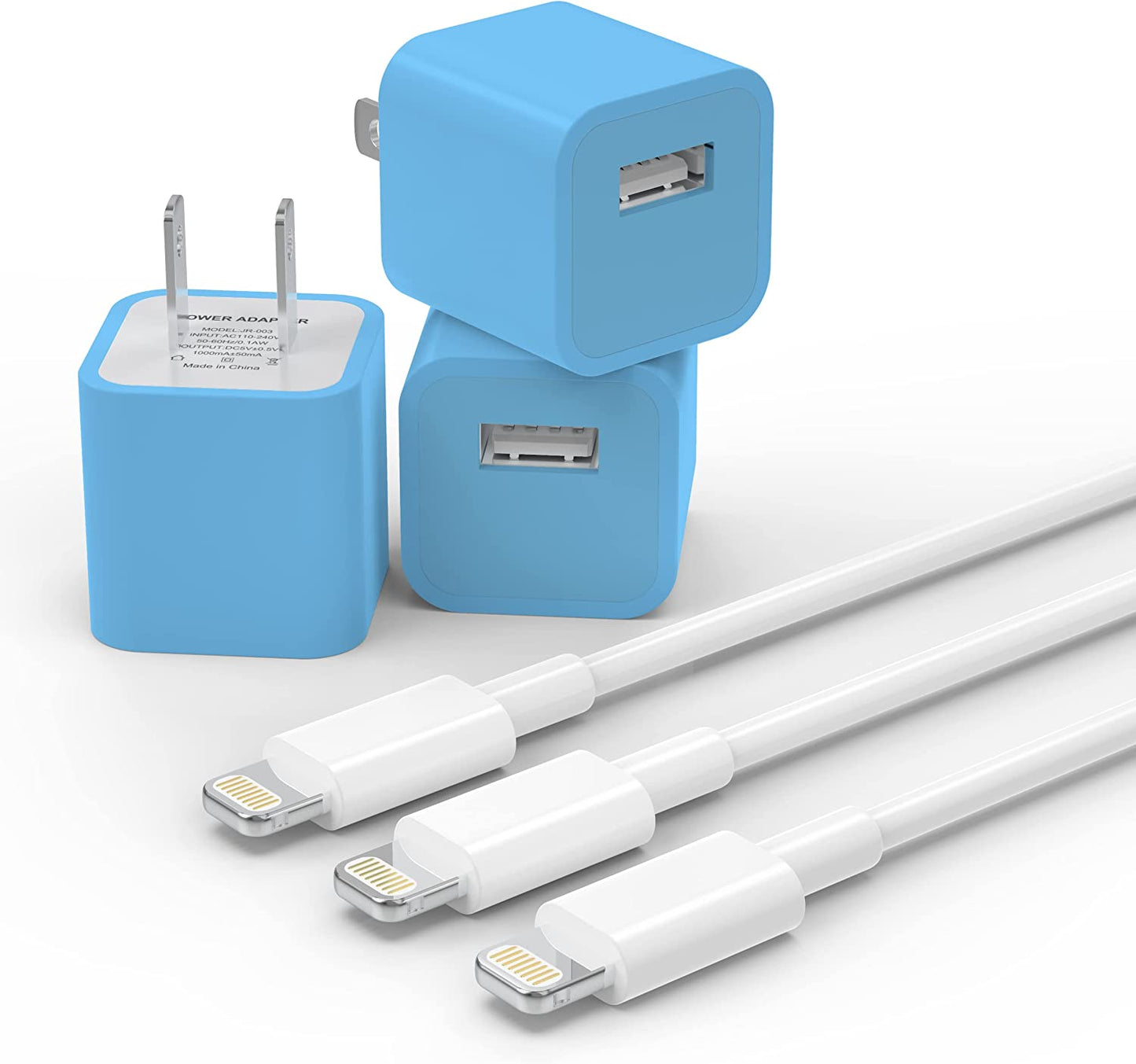 Plmuzsz (Apple Mfi Certified) Iphone Charger Cable, 3Pack Data Sync Charging Cords with 3Pack USB Wall Charger Travel Plug Adapter Compatible Iphone 12 Pro/11 Pro/Xs/Xr/X/8/8Plus and More ZUQIETA Blue