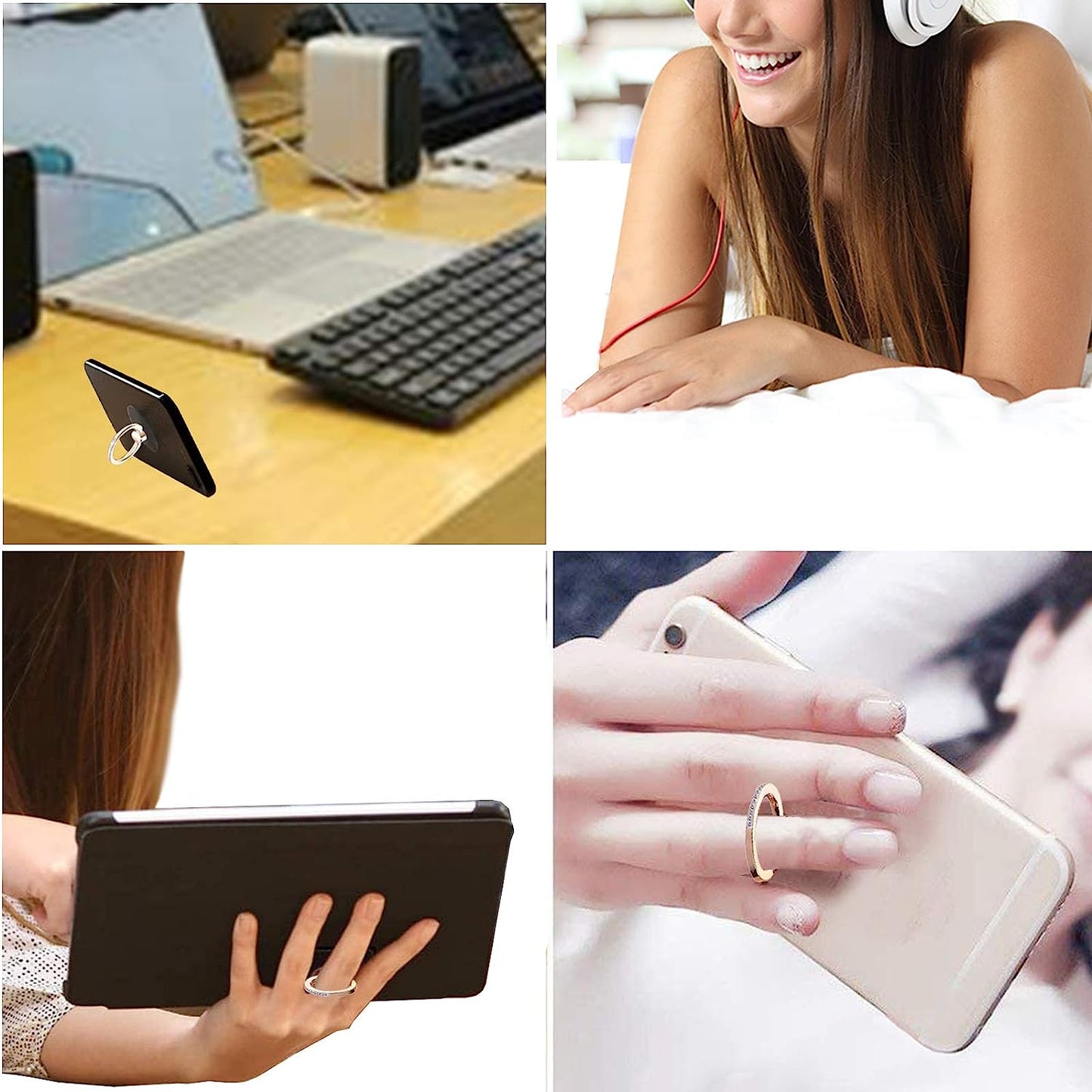 TACOMEGE Transparent Clear Phone Holder Ring Grips for Iphone Samsung Galaxy, Finger Ring Stand for Smartphones Tablets Cases (Round-Gold-Crystal) TACOMEGE