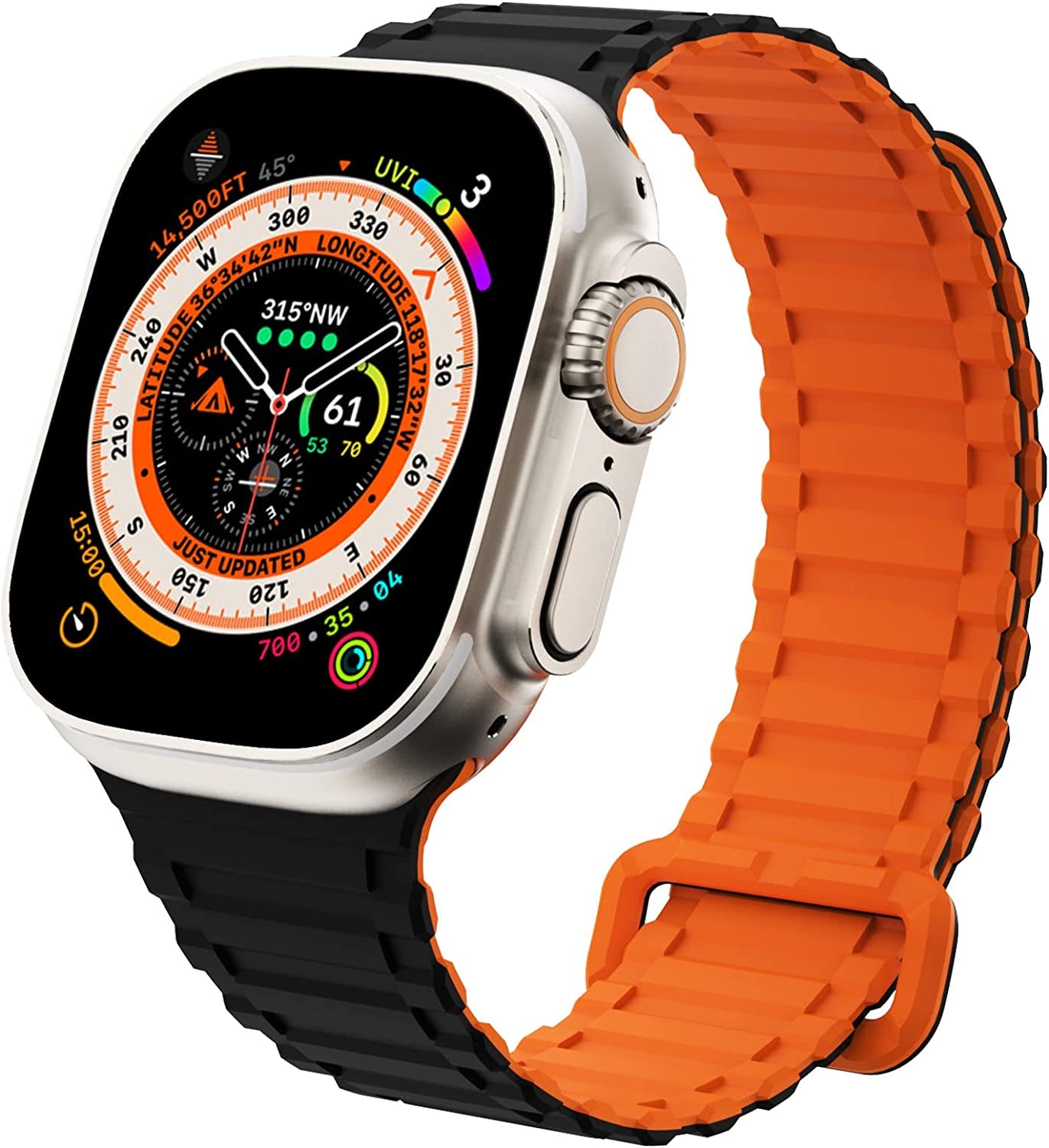 WINGLE for Apple Watch Ultra Band 49Mm Series 8 Series 7 45Mm 44Mm 42Mm Men, Strong Magnetic Bands Bracelet Adjustable Silicone Sport Strap for Apple Watch SE 6 5 4 3 2 1 Iwatch Women,Grey/Orange WINGLE Black/Orange Ultra 49mm/45mm/44mm/42mm