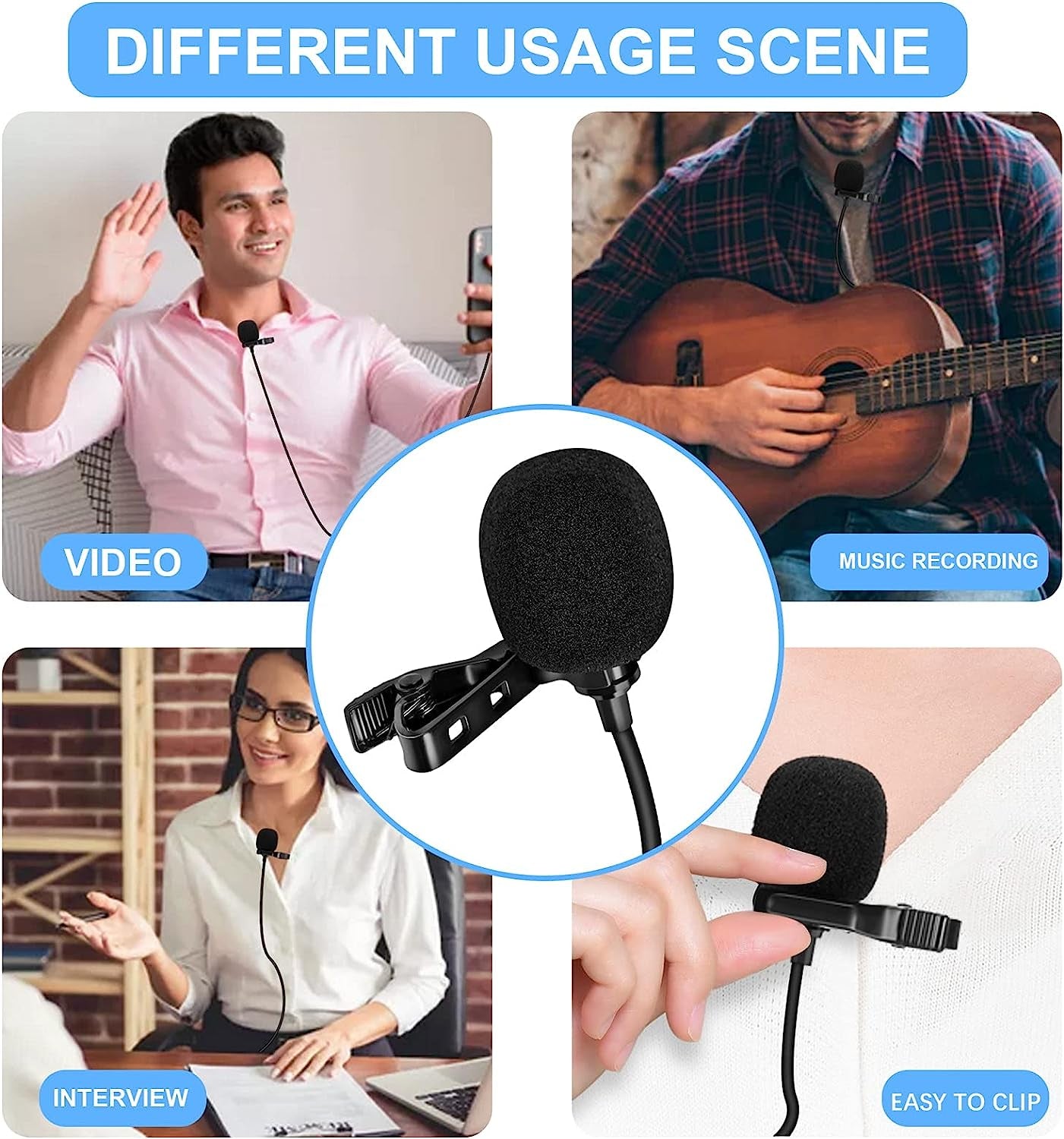 Bokadzi 5 Feet 3.5Mm Lavalier Microphone Lapel Omnidirectional Condenser Mic for Iphone Android & Windows Smartphones, Youtube, Interview, Studio, Video Recording(With the 4 Pin to 3 Pin Adapter) Bokadzi