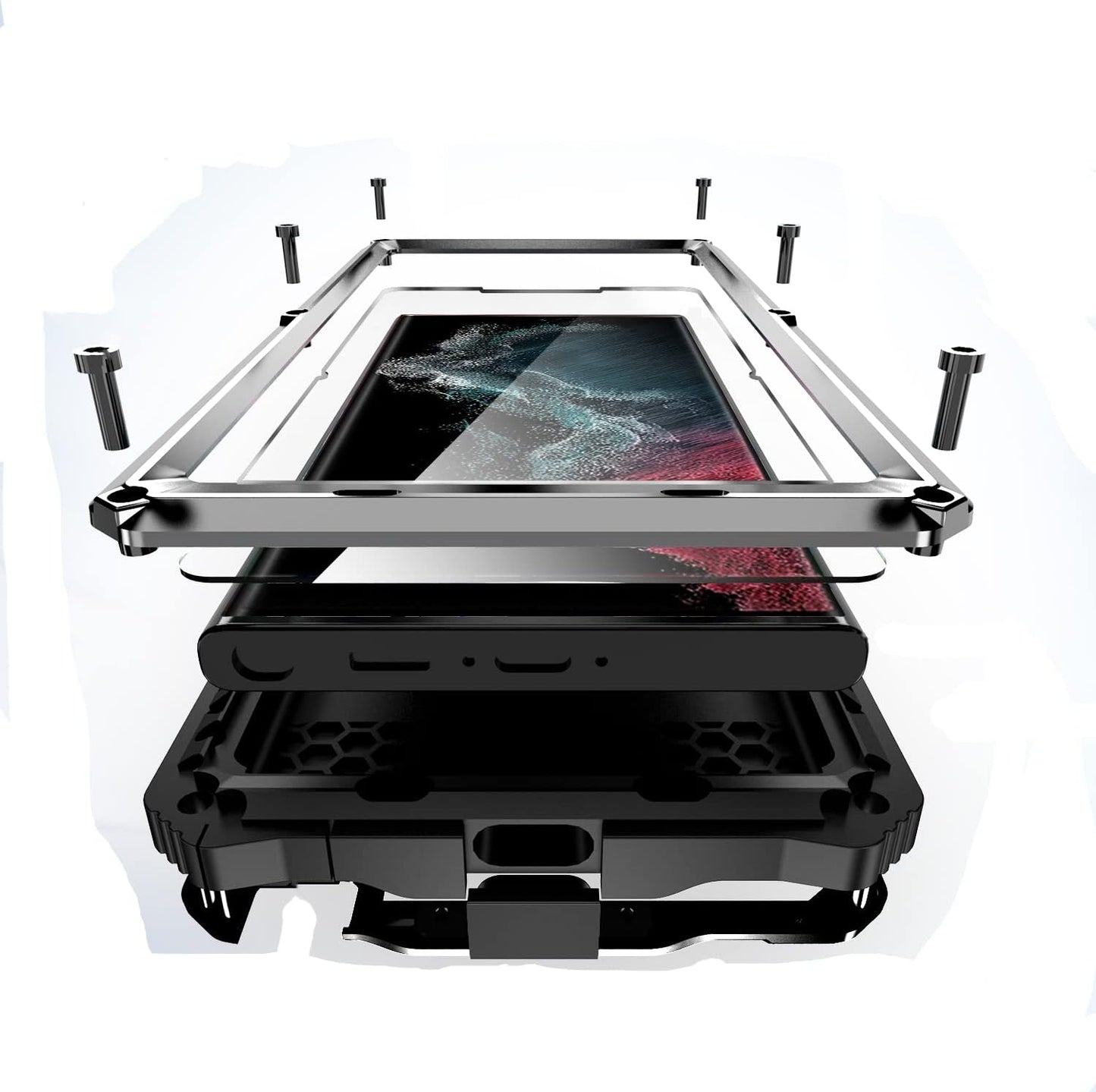 Lunivop for Samsung Galaxy S22 Ultra Case Metal Hard Armor Compatible with S22Ultra 5G Phone Cover Case Para Heavy Duty Screw Built in Glass Camera Screen Protector Metalicas Military Grade (Black) Lunivop Silver