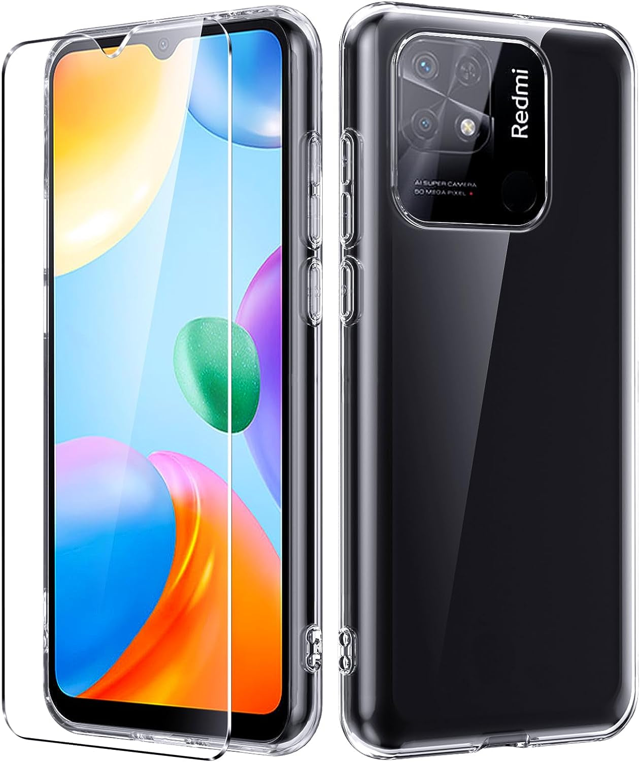 Dioxide Compatible for Xiaomi Redmi 10C Case with Screen Protector, Full Body Protection Case Transparent Silicone Bumpers Shockproof Case for Xiaomi Redmi 10C Dioxide