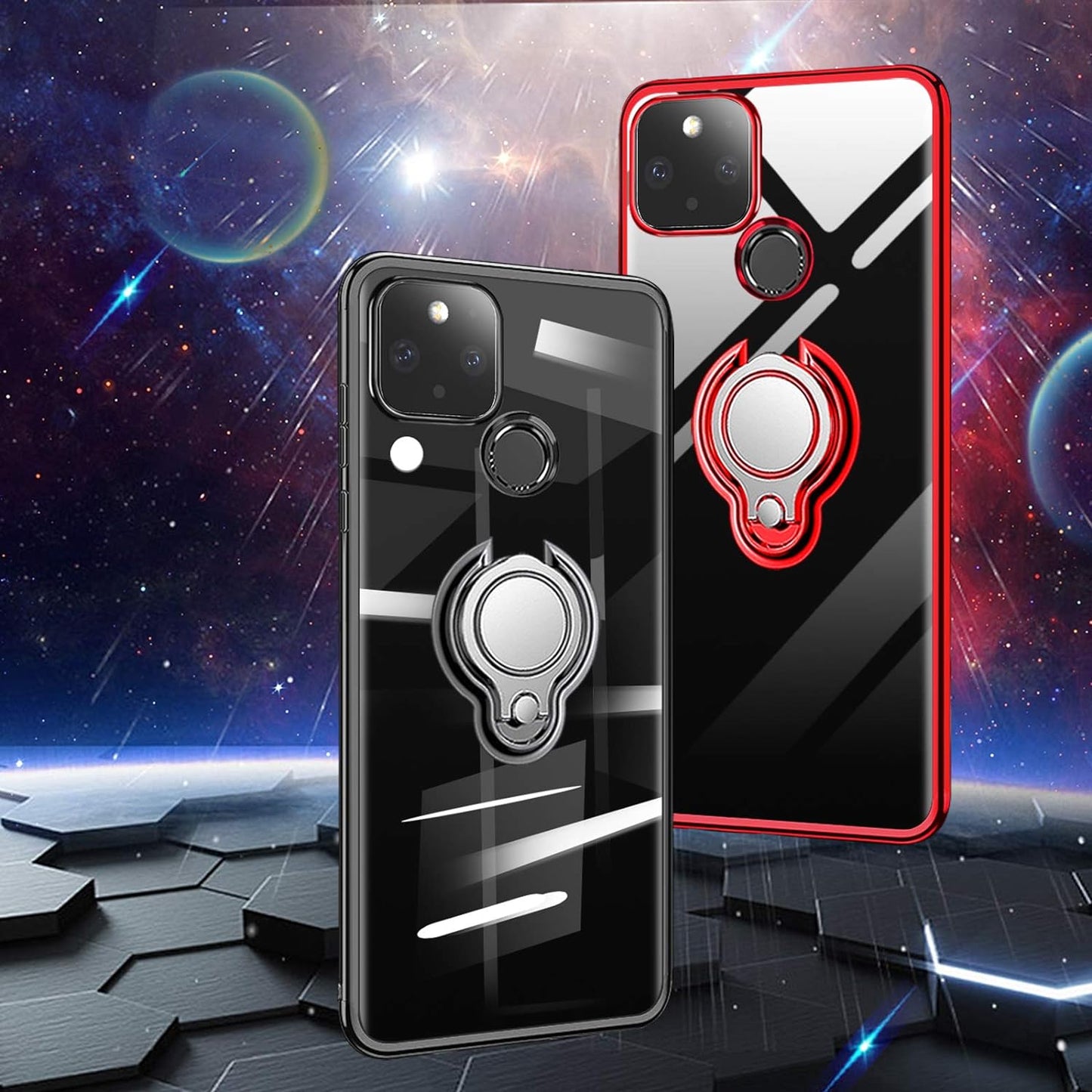 Google Pixel 4A 5G Case Crystal Clear Soft Silicone Case with 360° Rotatable Ring Holder Kickstand TPU Case Slim Fit Cover for Pixel 4A 5G (2020) 6.2" - Red Guuboly