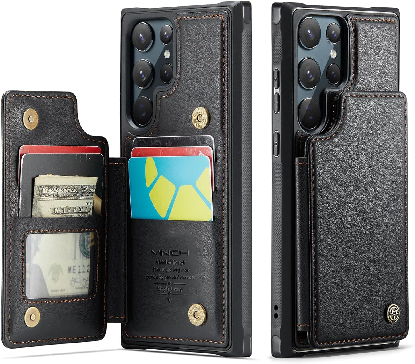 Vinich Samsung Galaxy S22 Ultra Case with Card Holder, Samsung S22 Ultra Wallet Case for Women Men with RFID Blocking, Durable Kickstand Shockproof Phone Case for Galaxy S22 Ultra 5G, Purple Vinich Black