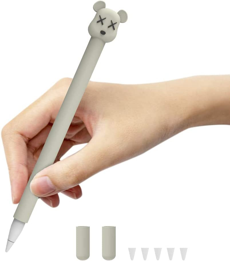 Love Mei Apple Pencil Silicone Sleeve for 2Nd Generation Holder Protective Skin Cover Case and Nib Cover Non-Slip Smooth Grip Cute Bear Accessories with Pencil Tip Cover for Ipad (2Nd Black) LOVE MEI 1st Gray