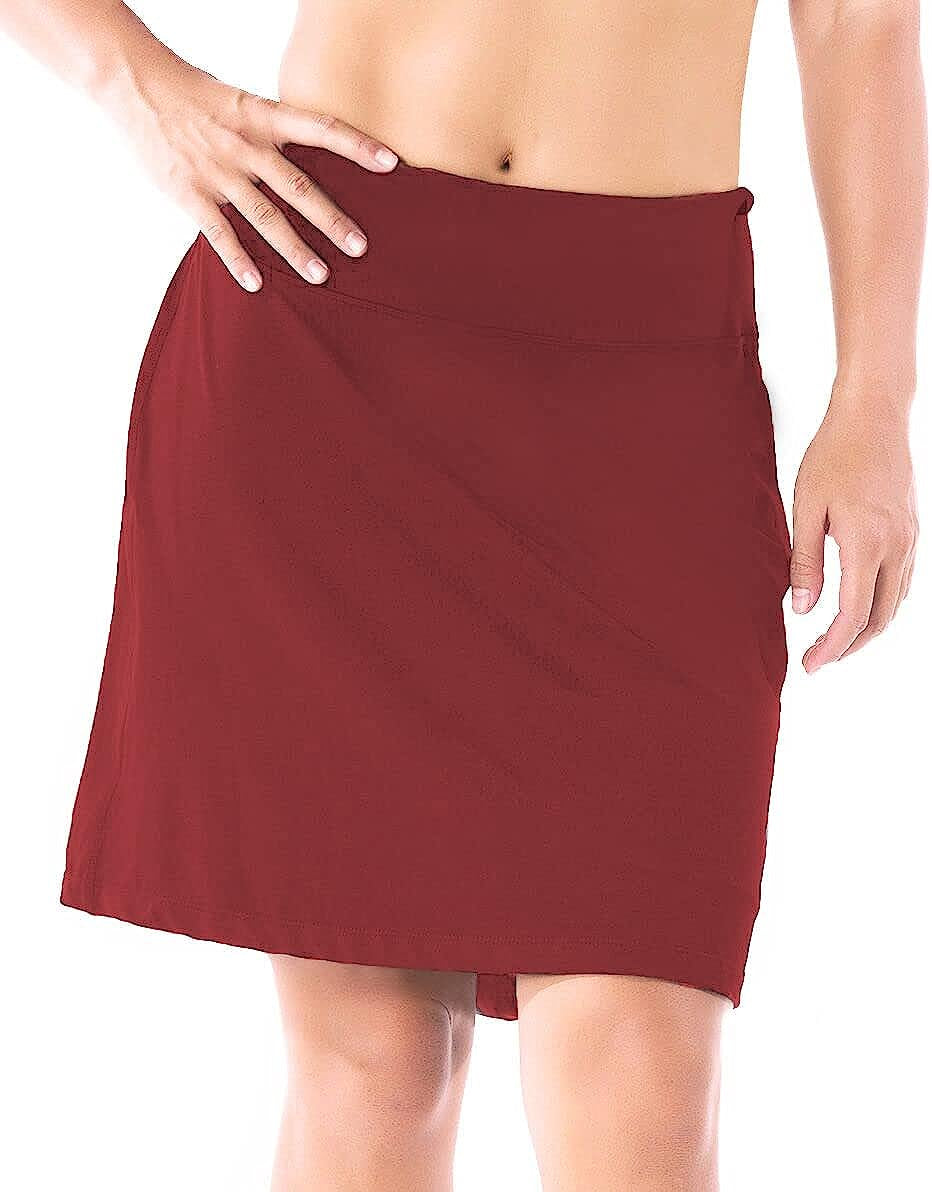Yogipace Women'S UV Protection 17" Long Tennis Running Golf Skort Active Skirt Yogipace Burgundy X-Large