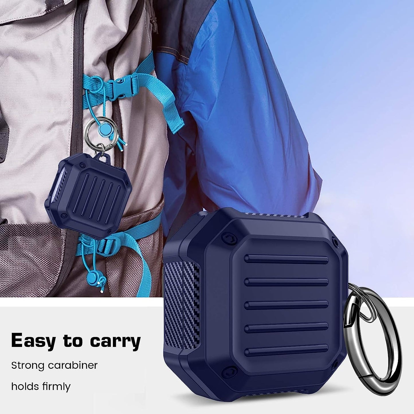 Maxjoy Galaxy Buds Live Case Cover Full Protection TPU Earbud Protective Case Compatible for Samsung Galaxy Buds Live Earbuds Charging Case with Carabiner Led Visible (Navy Blue) Maxjoy